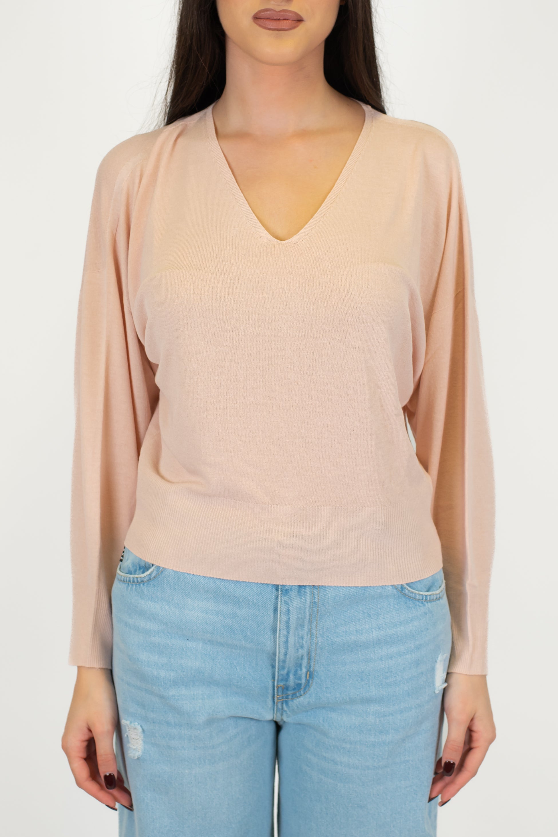 Kontatto - Maglia crop scollo a V in viscosa leggera