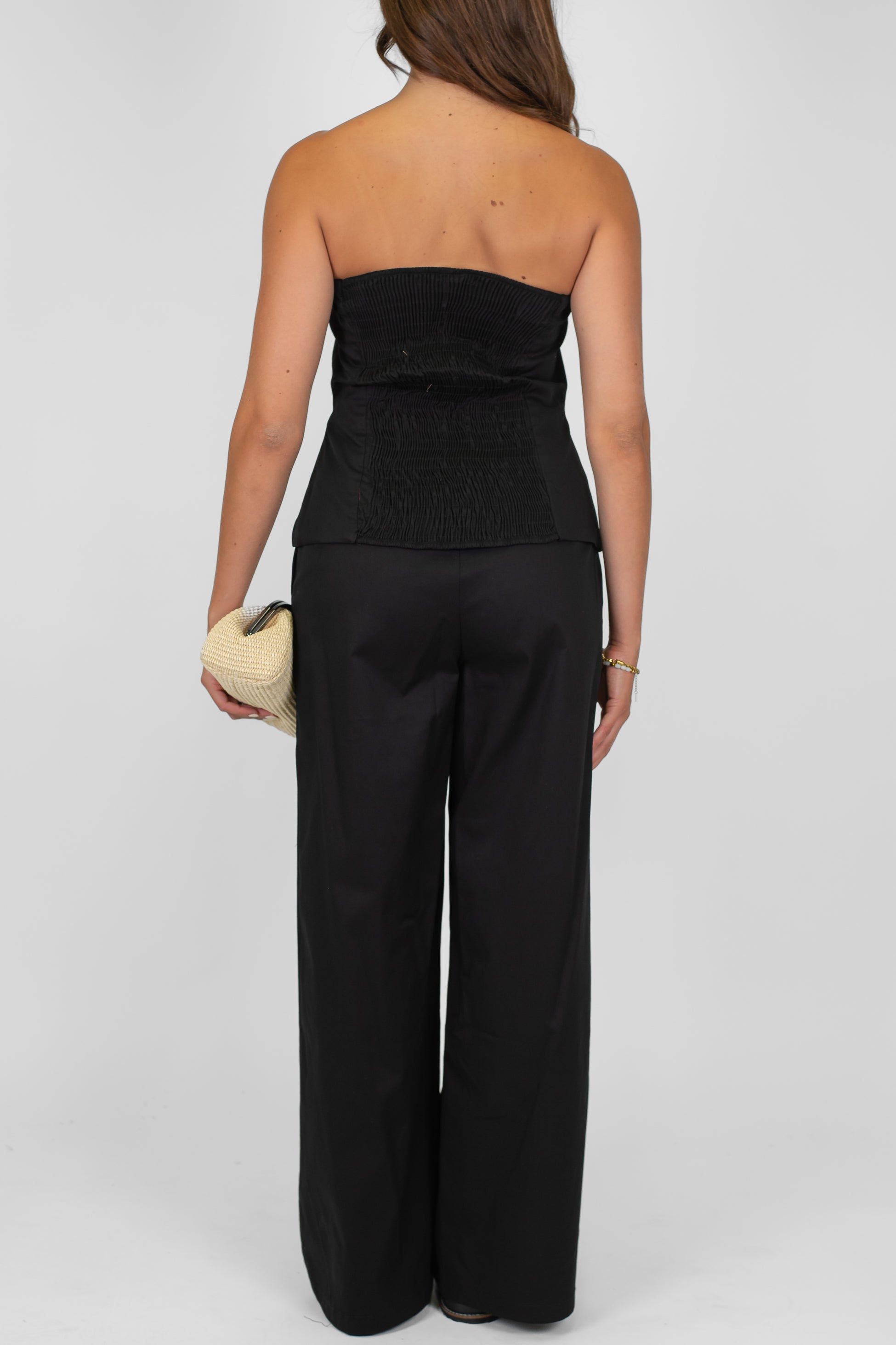 Tensione in - Coordinato in cotone tela paracadute con top a fascia e pantalone palazzo con elastico sul retro