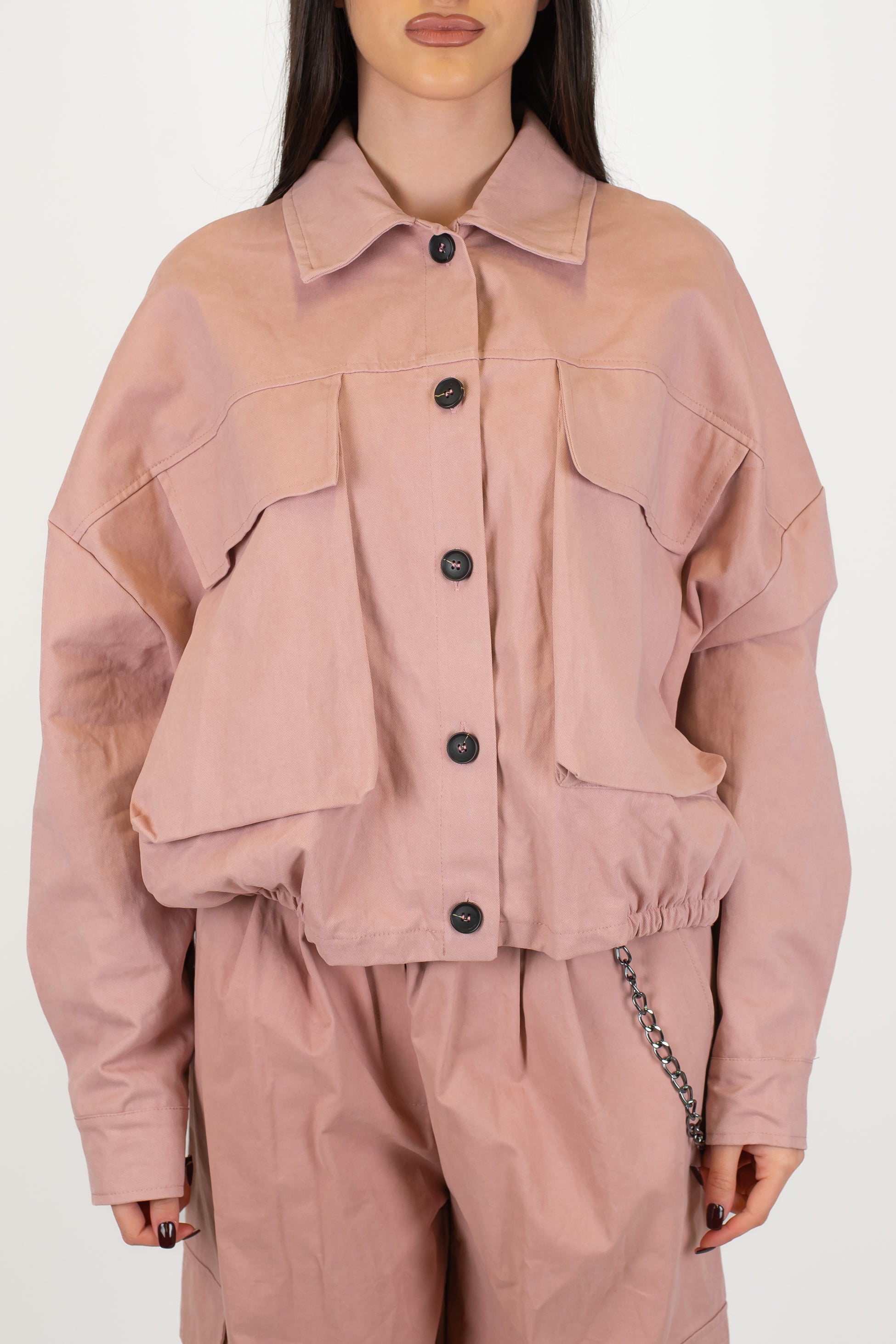 Motel - Bomber over in denim colorato con tasconi laterali