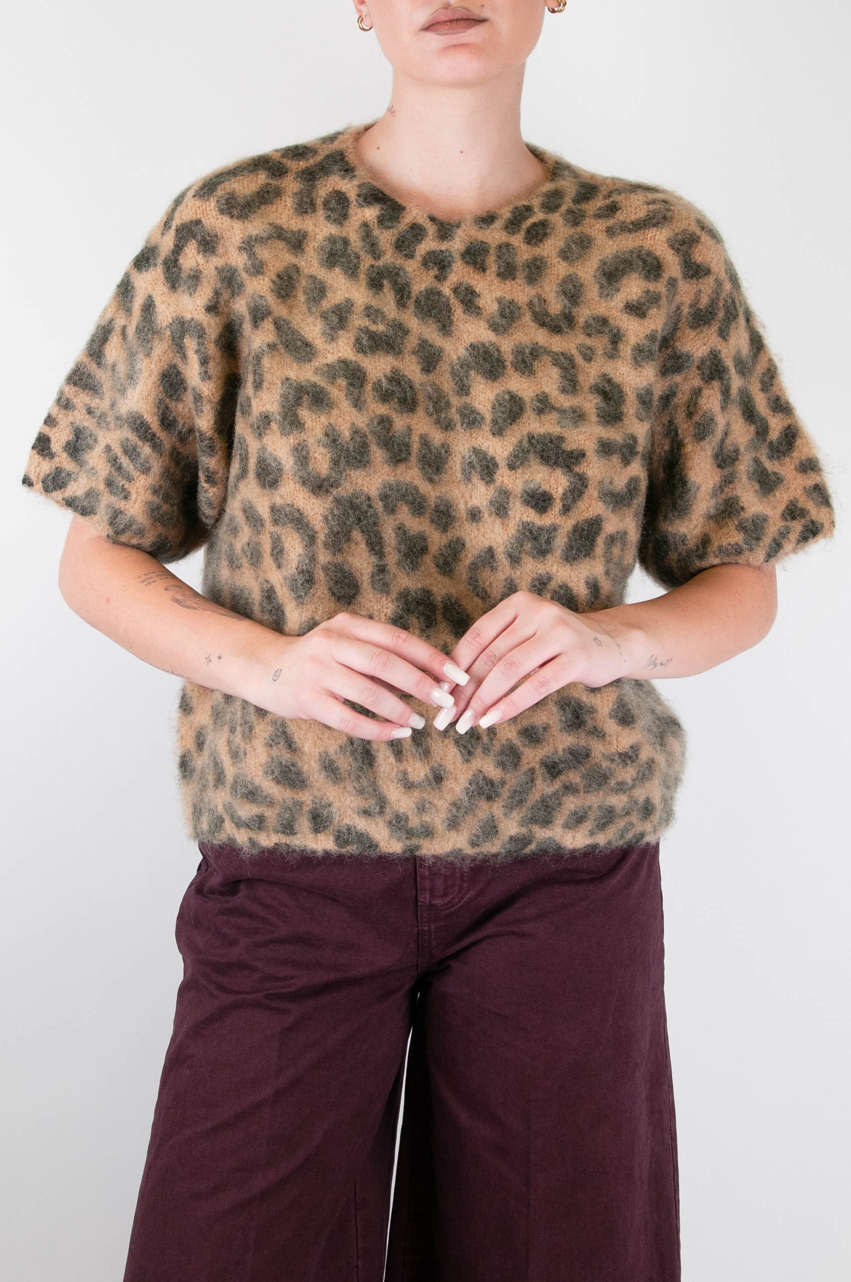 Tensione in - Maglia mezza manica fantasia animalier in misto lana