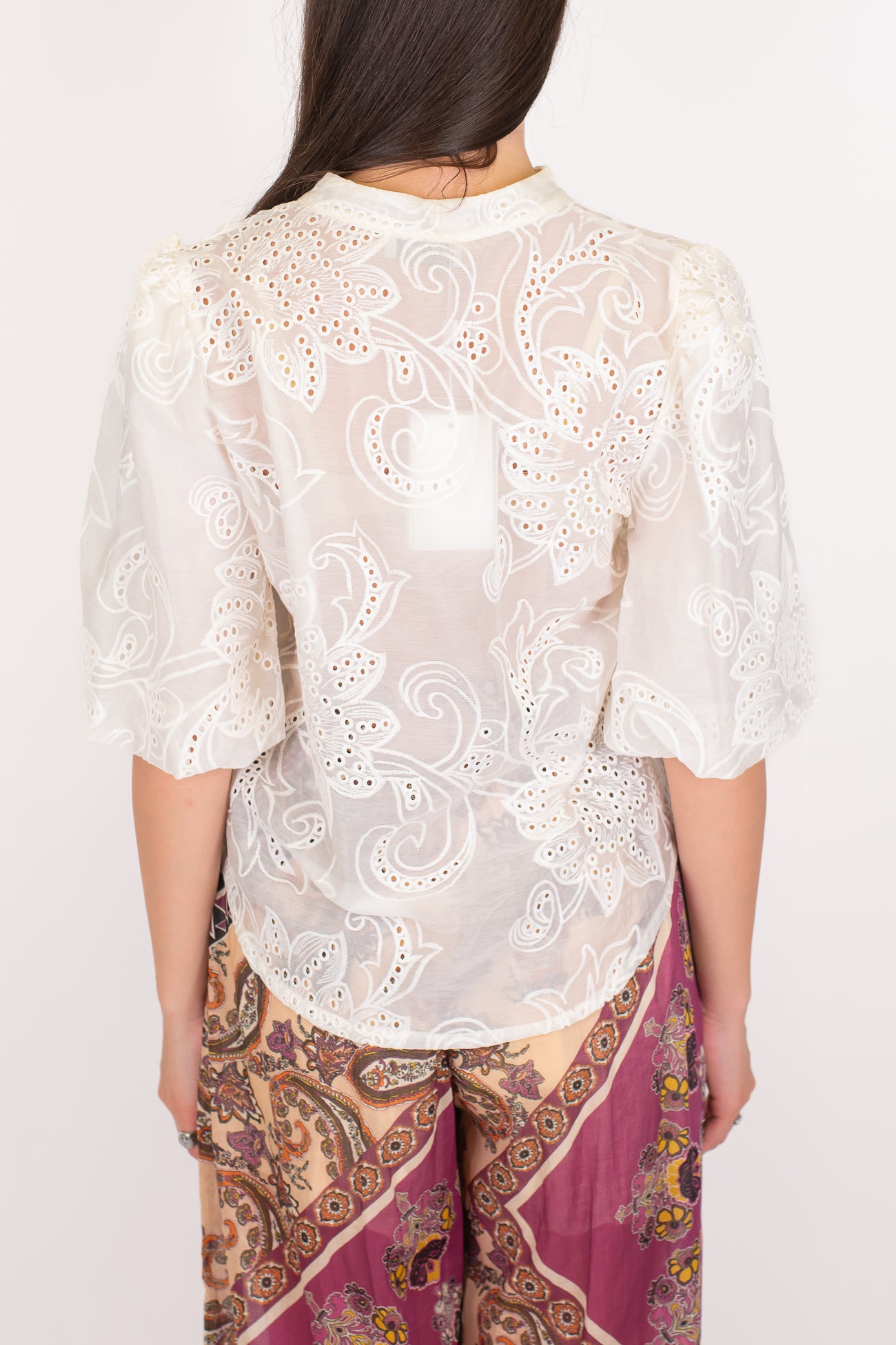 Motel - Camicia con manica a sbuffo fantasia tono su tono