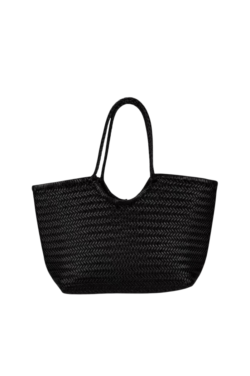 Borsa a barca in vera pelle intrecciata spigata