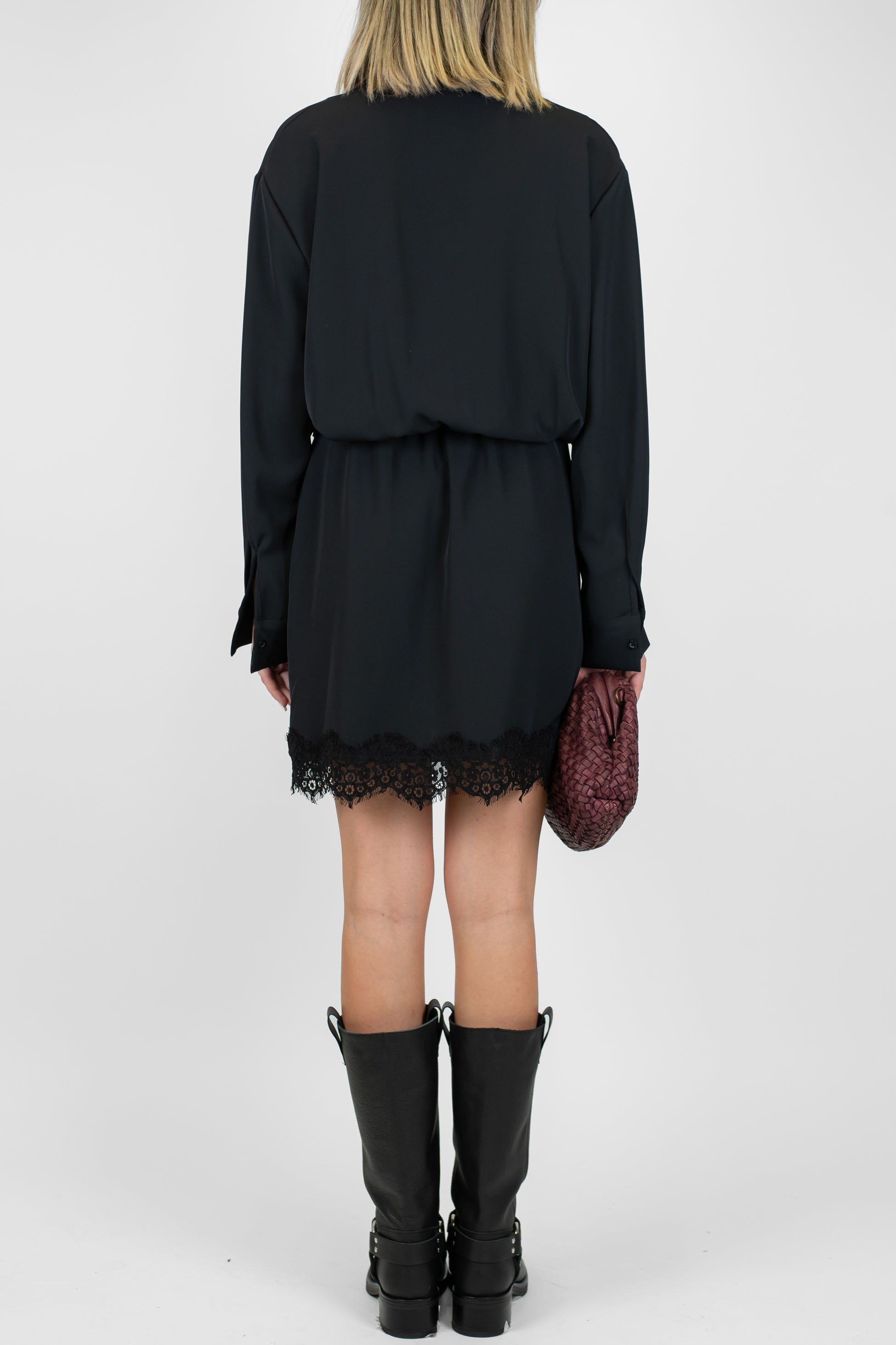 Tensione in - Abito corto tessuto fluido con inserti in pizzo