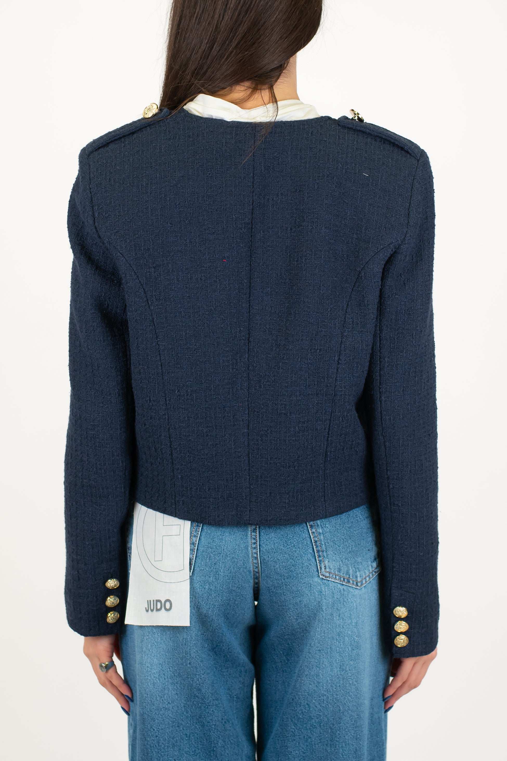 Tensione in - Giacca crop girocollo in tweed modello napoleone