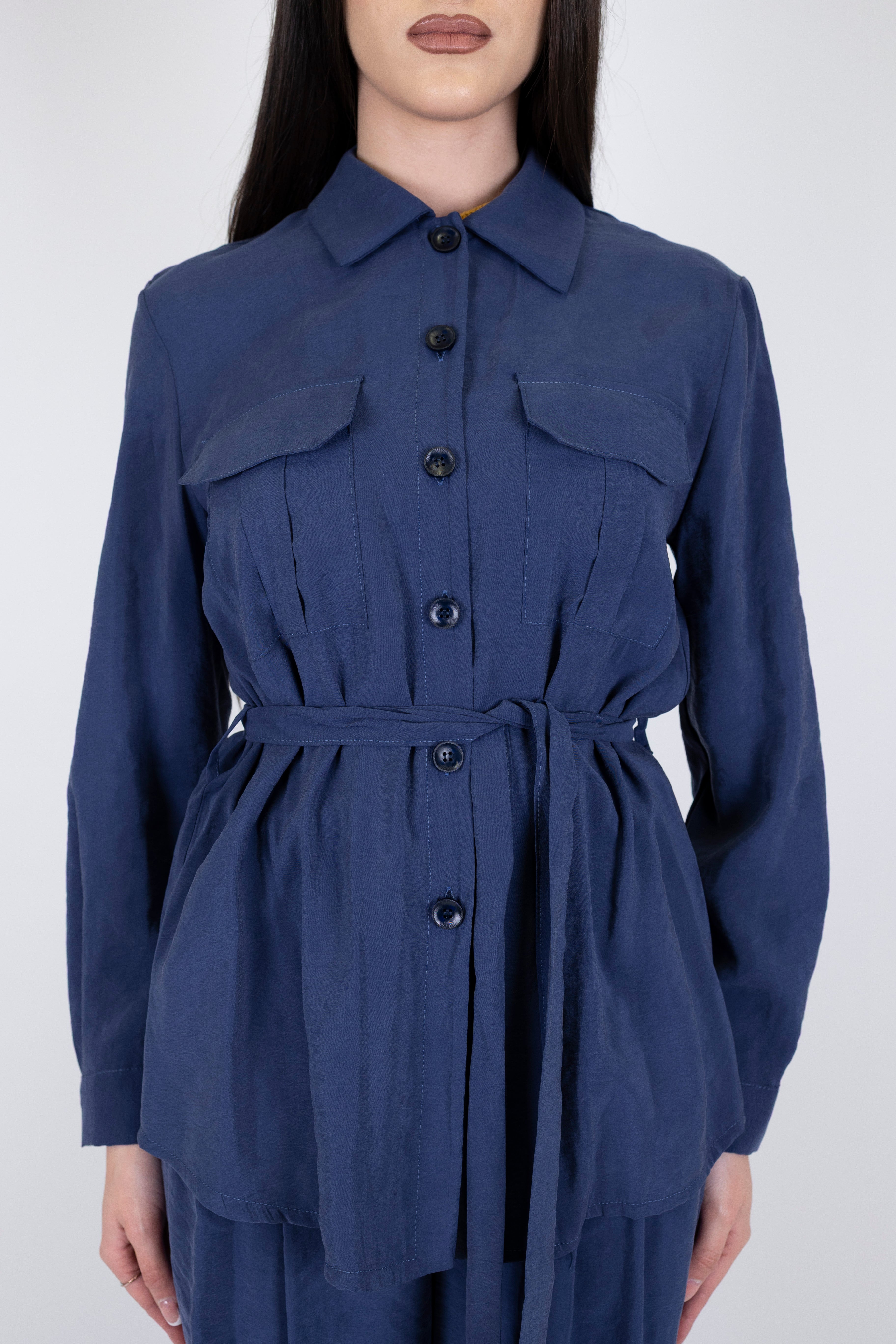 Motel - Coordinato in modal camicia con taschini e pantalone cargo palazzo con elastico in vita