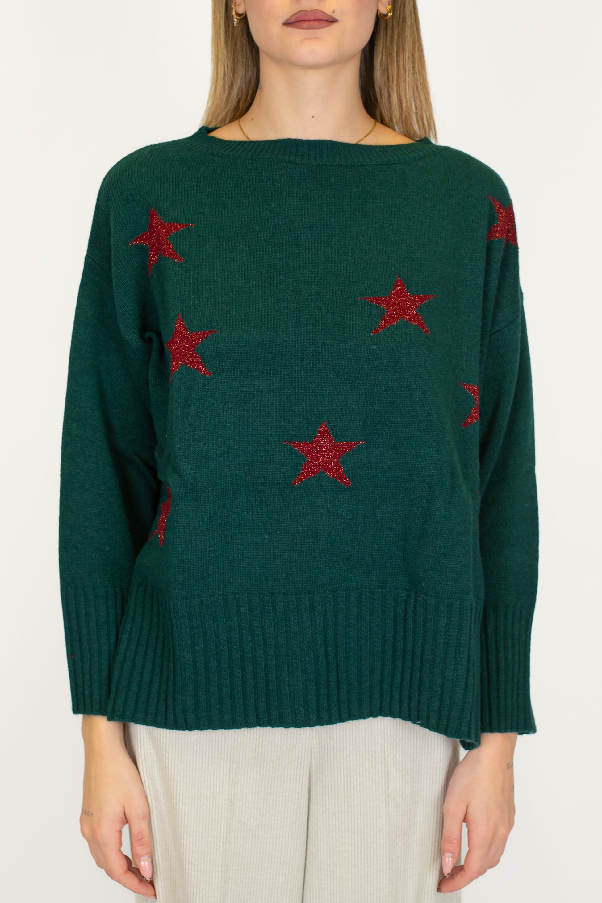 Motel - Maglia paricollo fantasia stelle a contrasto in misto lana e cashmere