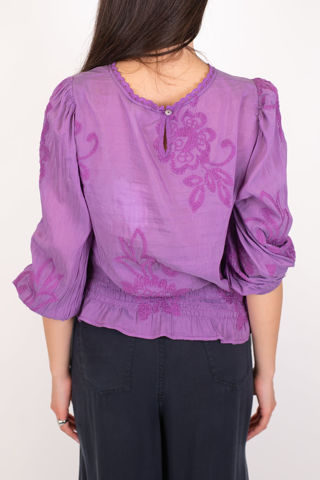 Tensione in - Blusa a palloncino in misto cotone e seta con manica tre quarti