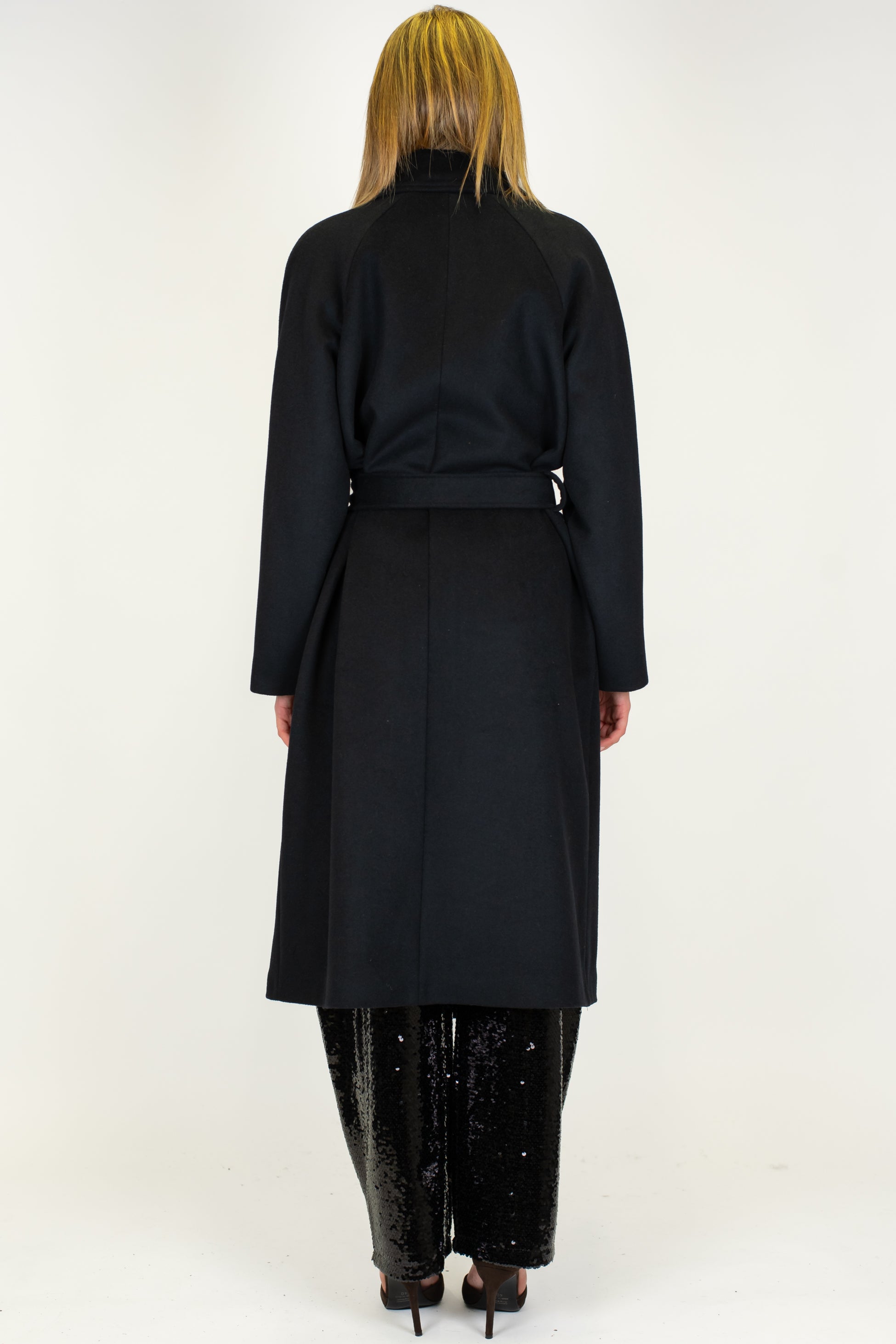 Tensione in - Cappotto lungo collo alto in misto lana con cintura in tessuto