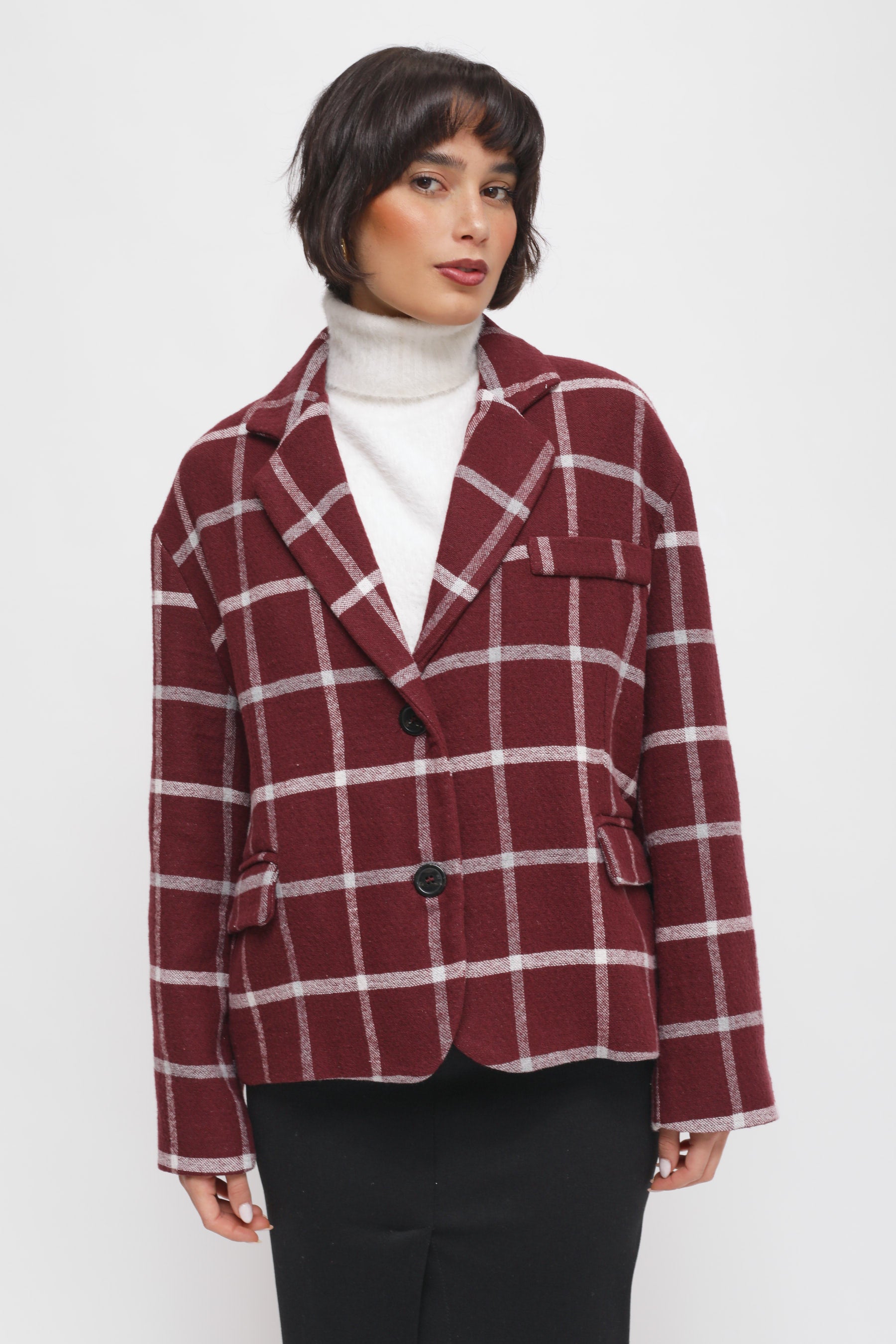 Maryley - Giacca monopetto crop fantasia quadri