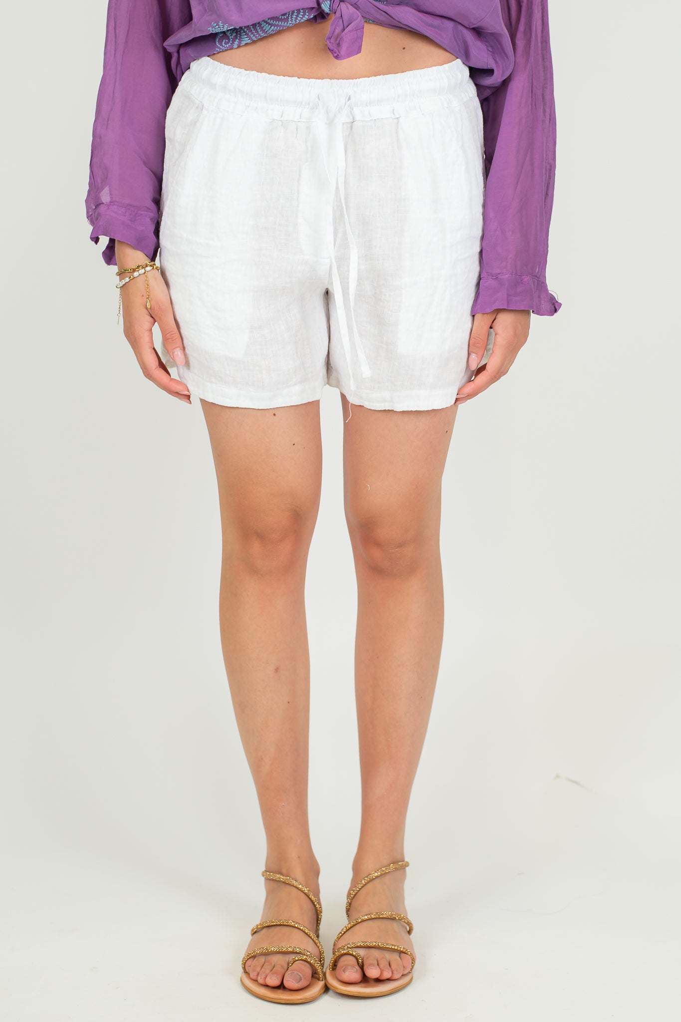 Tensione in - Short 100% lino con elastico in vita