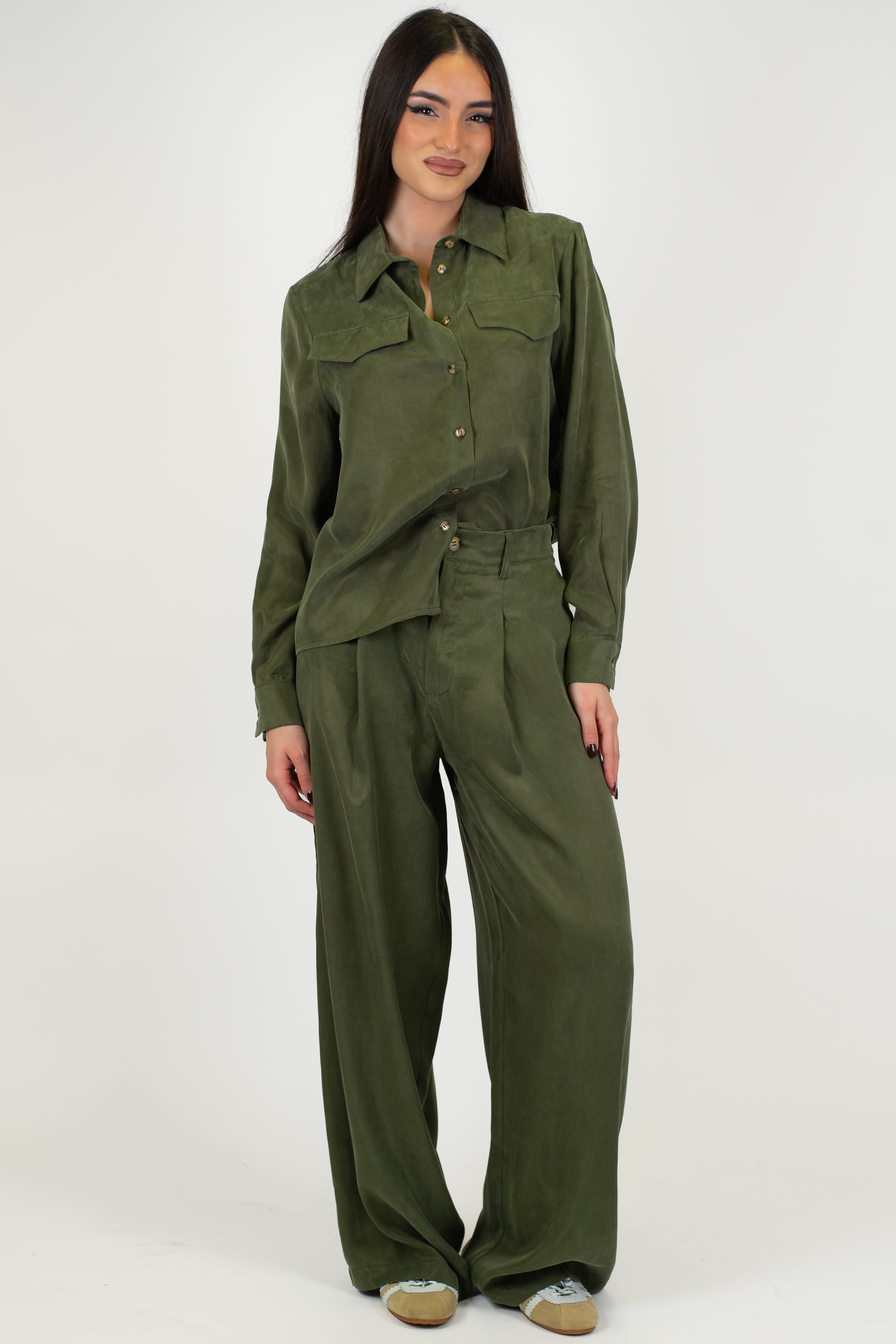 Motel - Pantalone palazzo in lyocell effetto seta con pinces