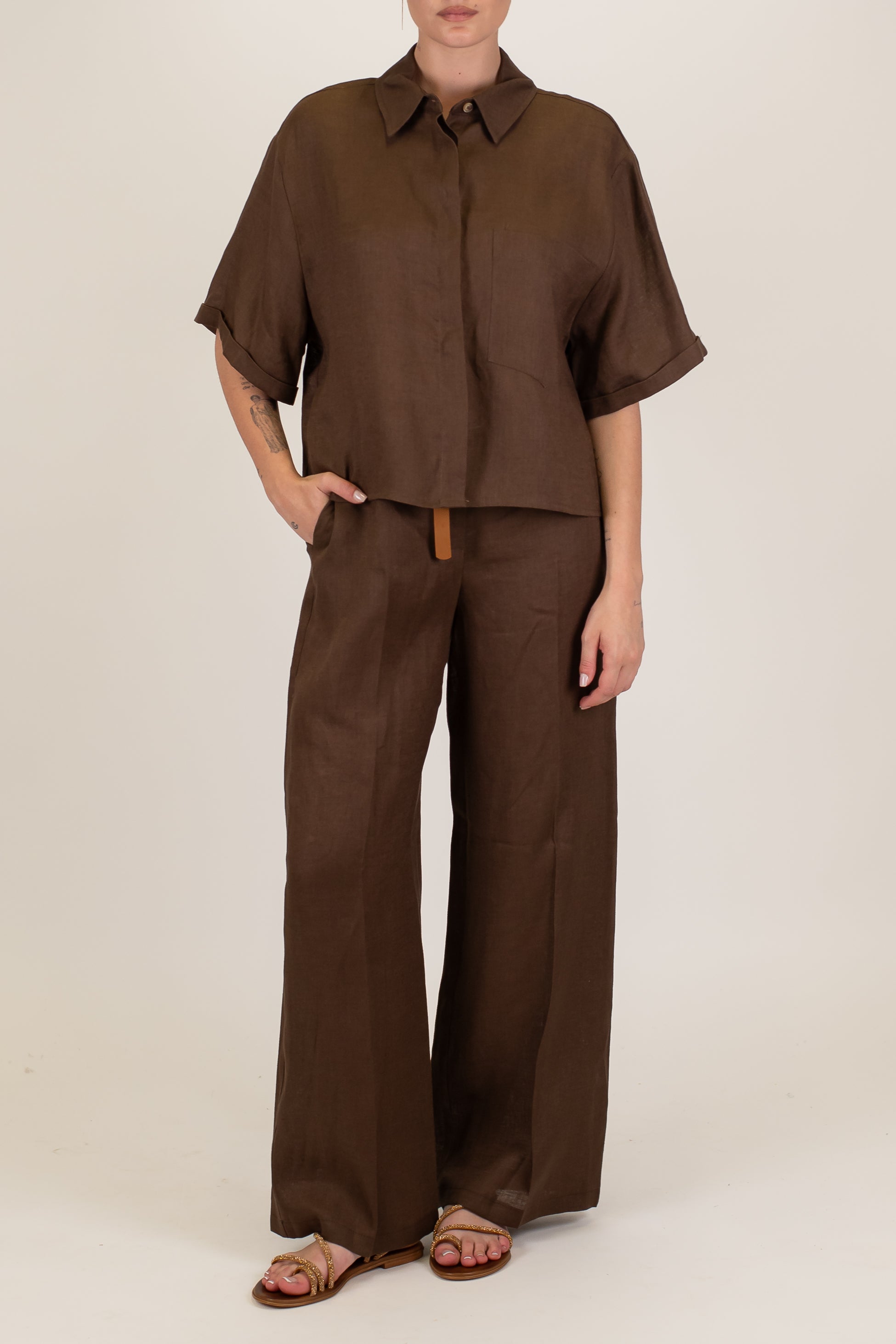 Tensione in - Pantalone palazzo in puro lino