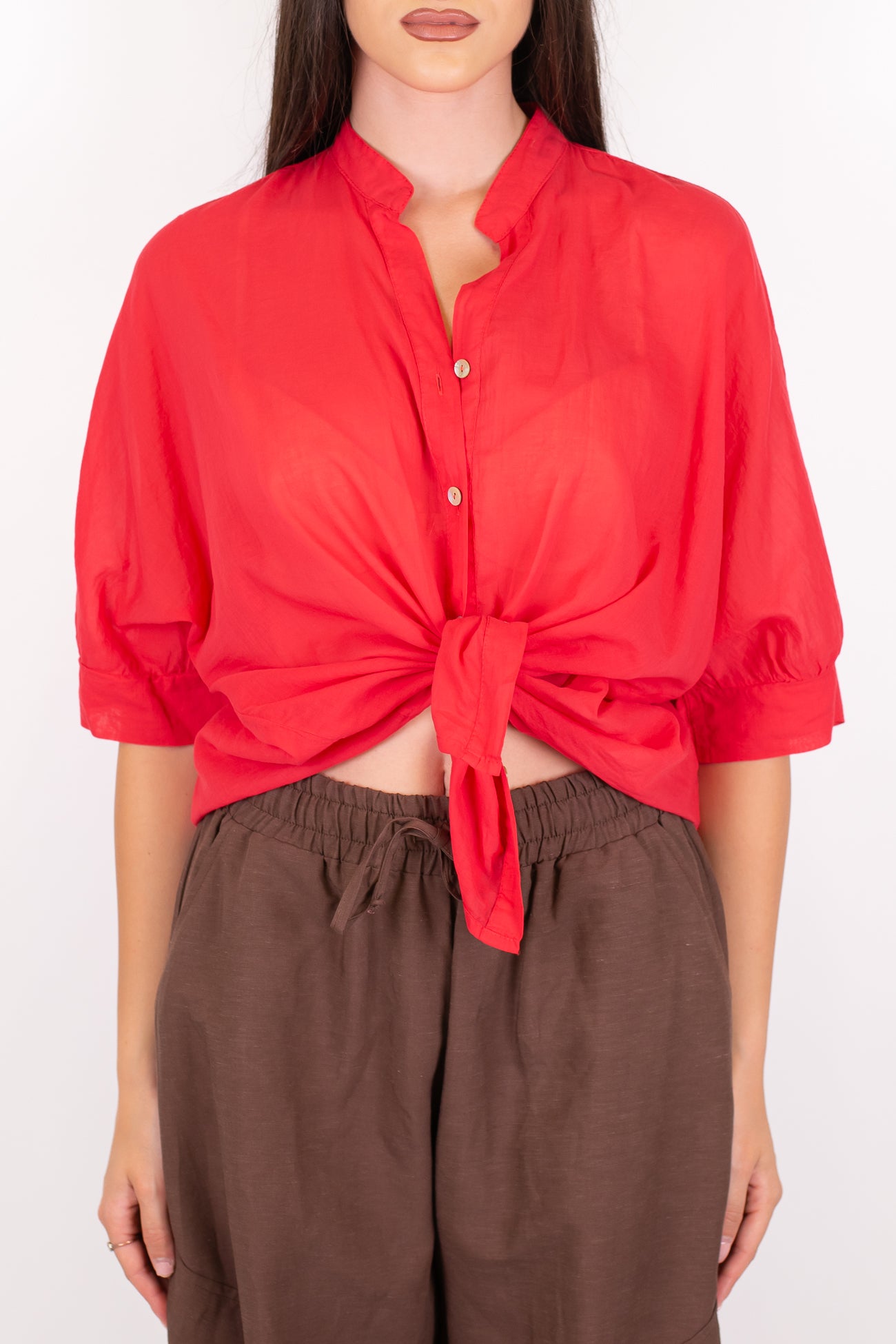 Dixie - Camicia collo alla coreana in mussola di cotone