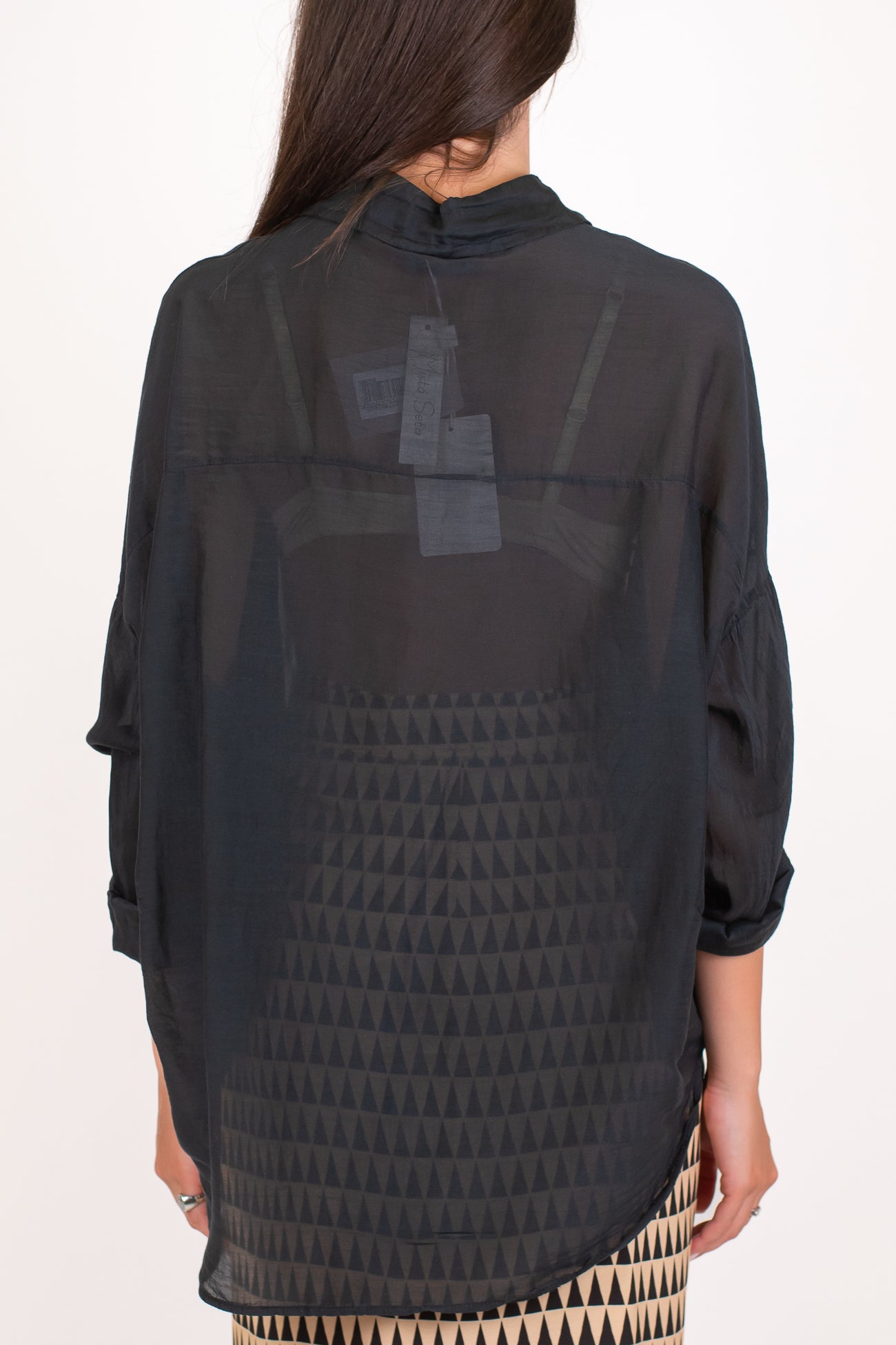 Motel - Camicia tinta unita in mussola di cotone e seta con strigliature
