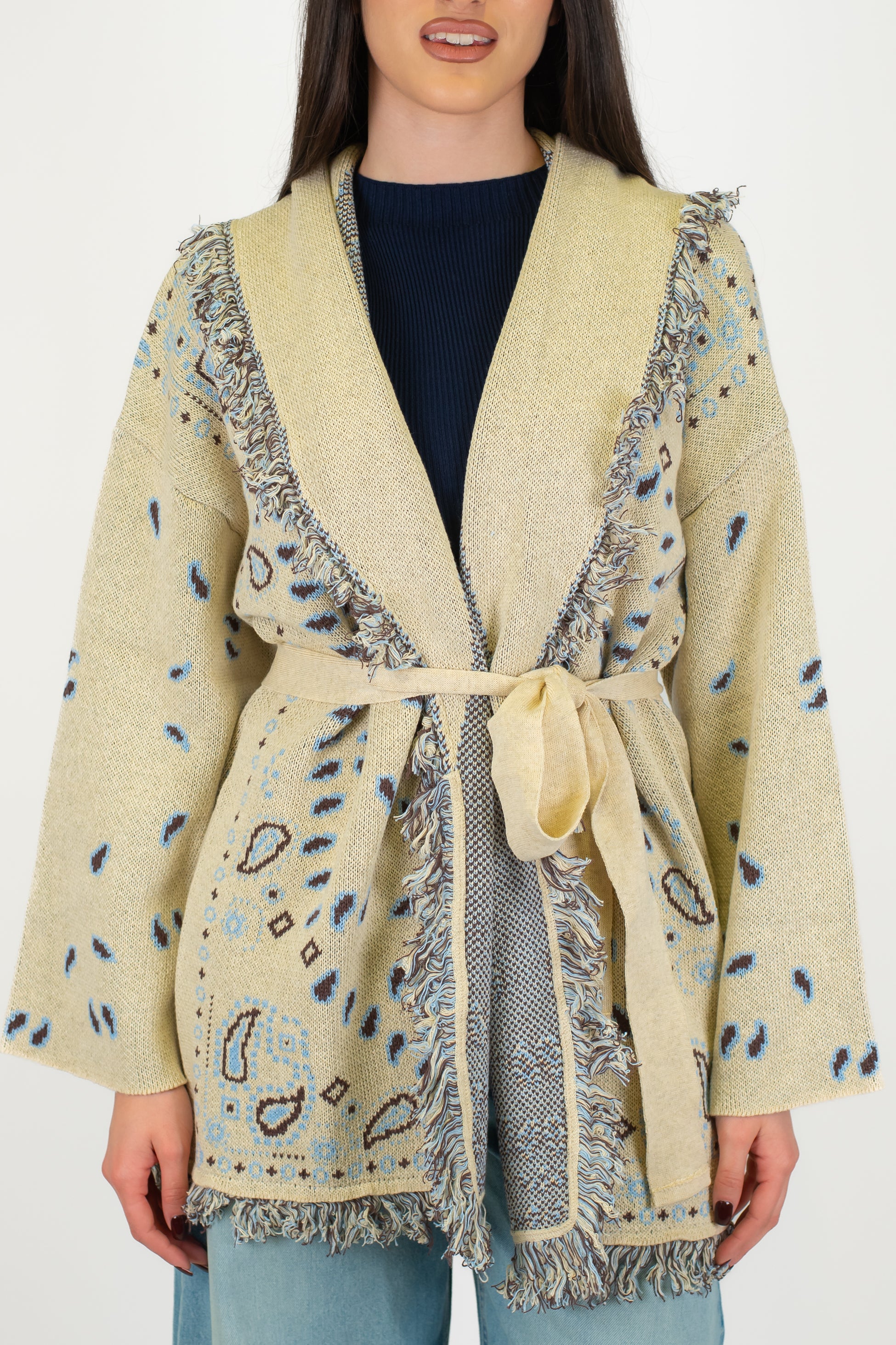 Tensione in - Cardigan fantasia bandana con frange