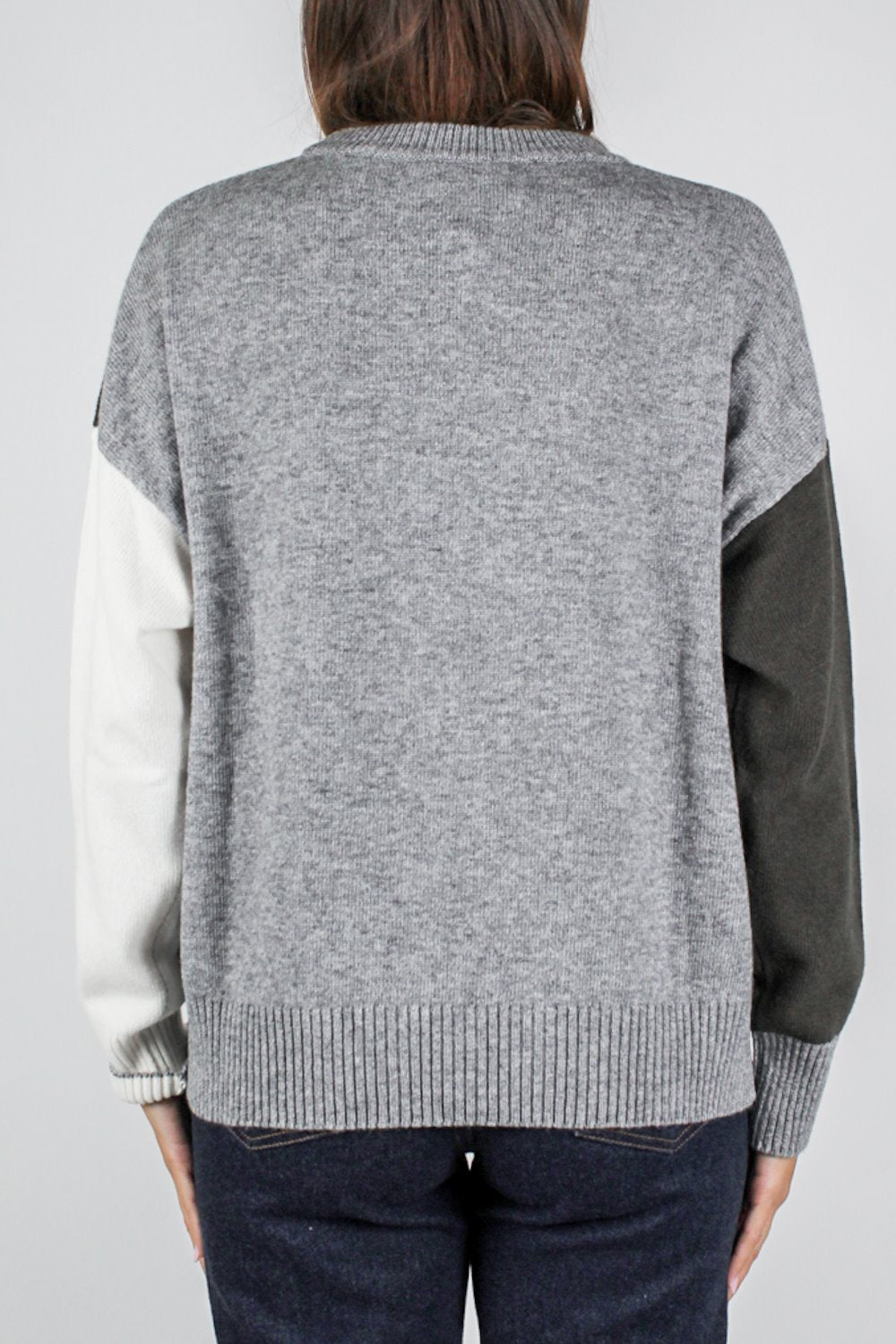 Maryley - Maglia girocollo fantasia rombi laterali a contrasto in misto lana e cashmere