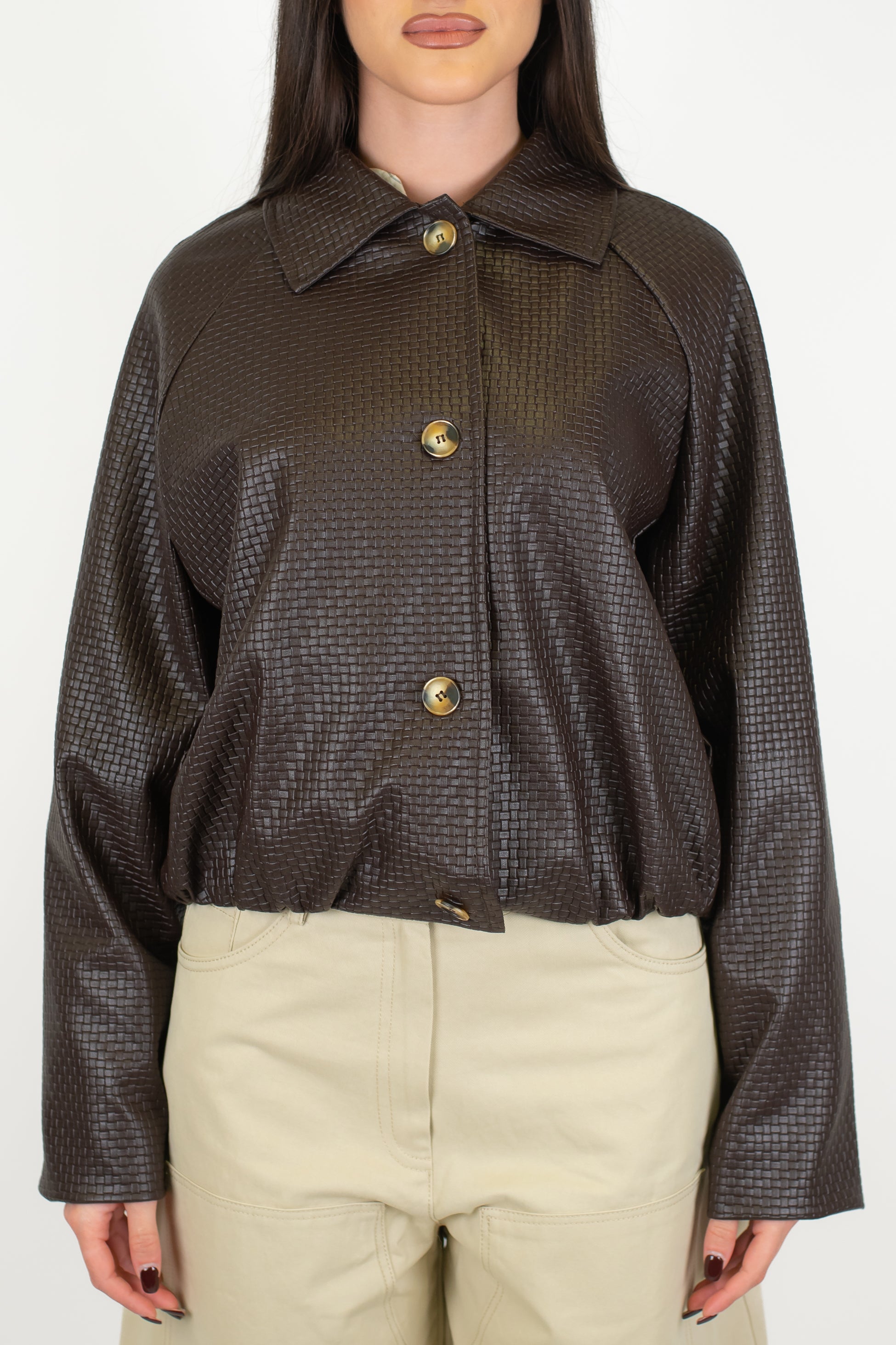 Haveone - Bomber in ecopelle intrecciata con chiusura bottoni