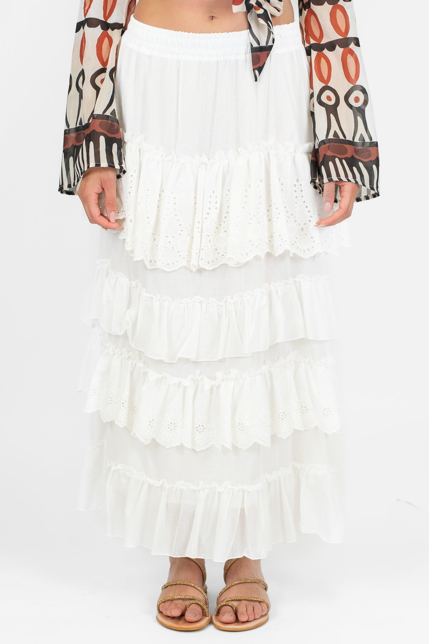 Tensione in - Gonna in mussola di cotone con elastico in vita e balze