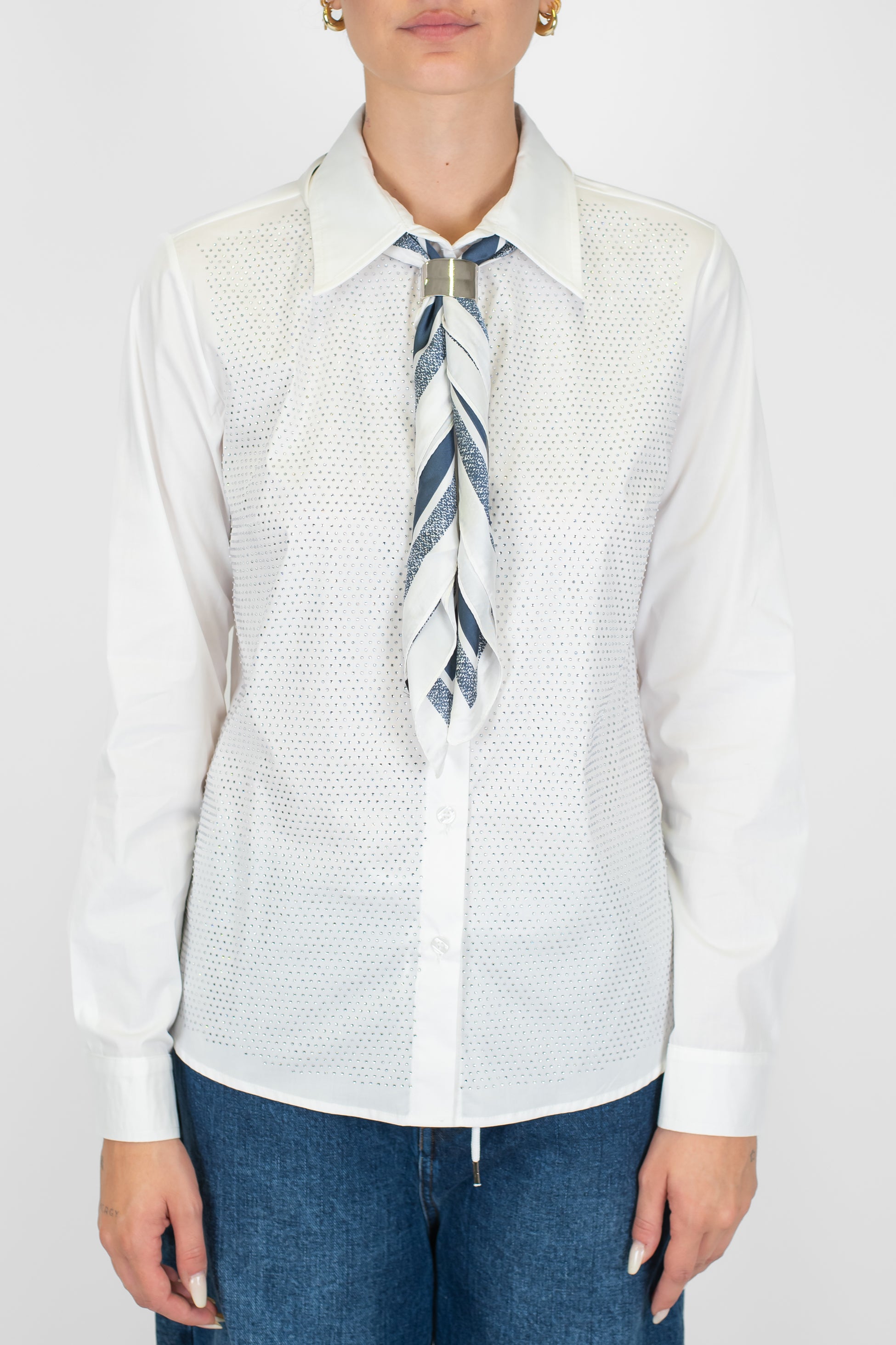 Motel - Camicia con strass e foulard al collo