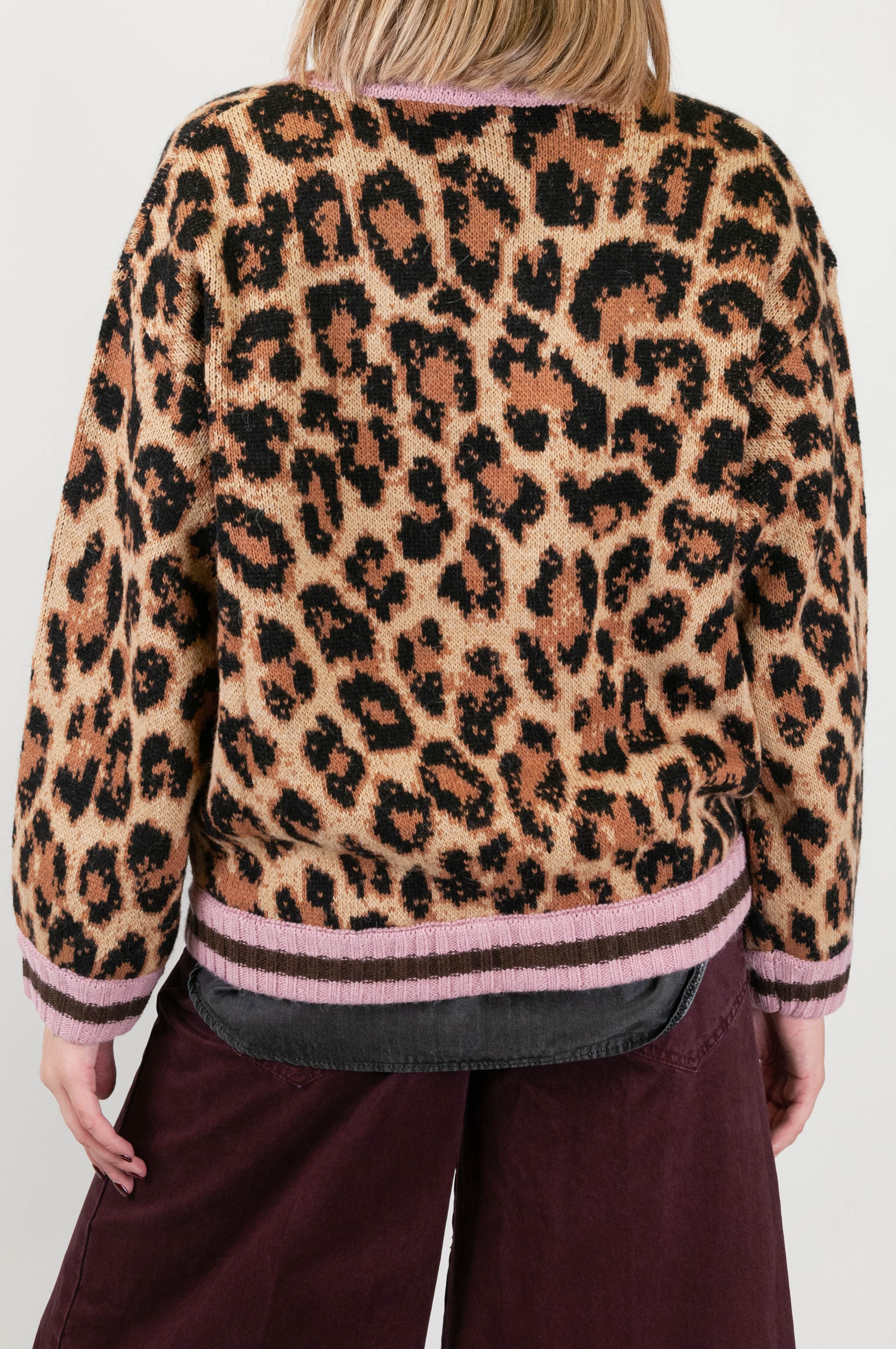 Tensione in - Cardigan fantasia animalier in misto lana con profili a contrasto