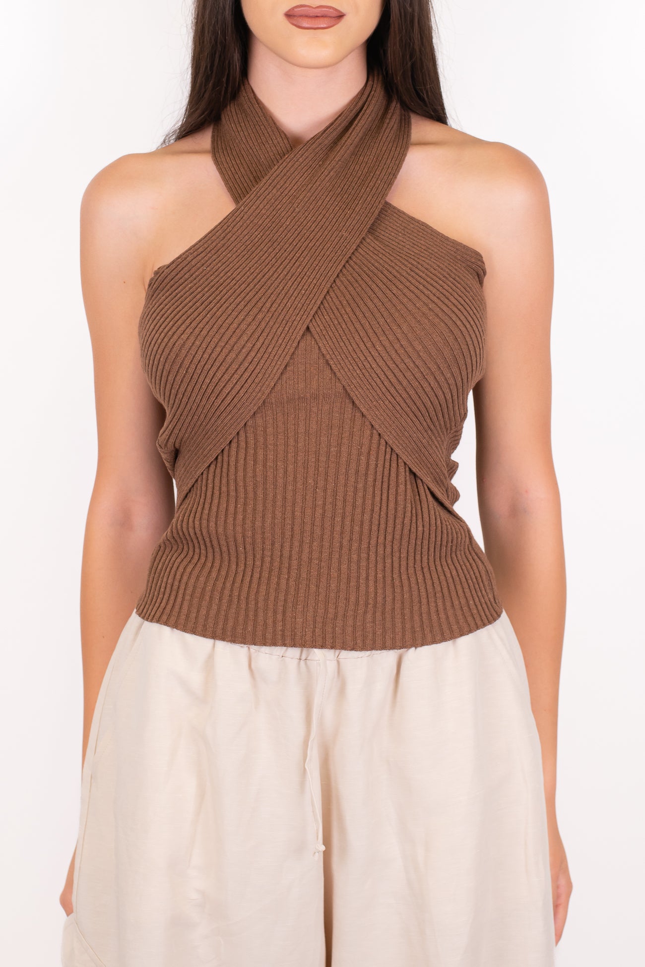 Dixie - Top fascia a costine con passaggio al collo ad incrocio