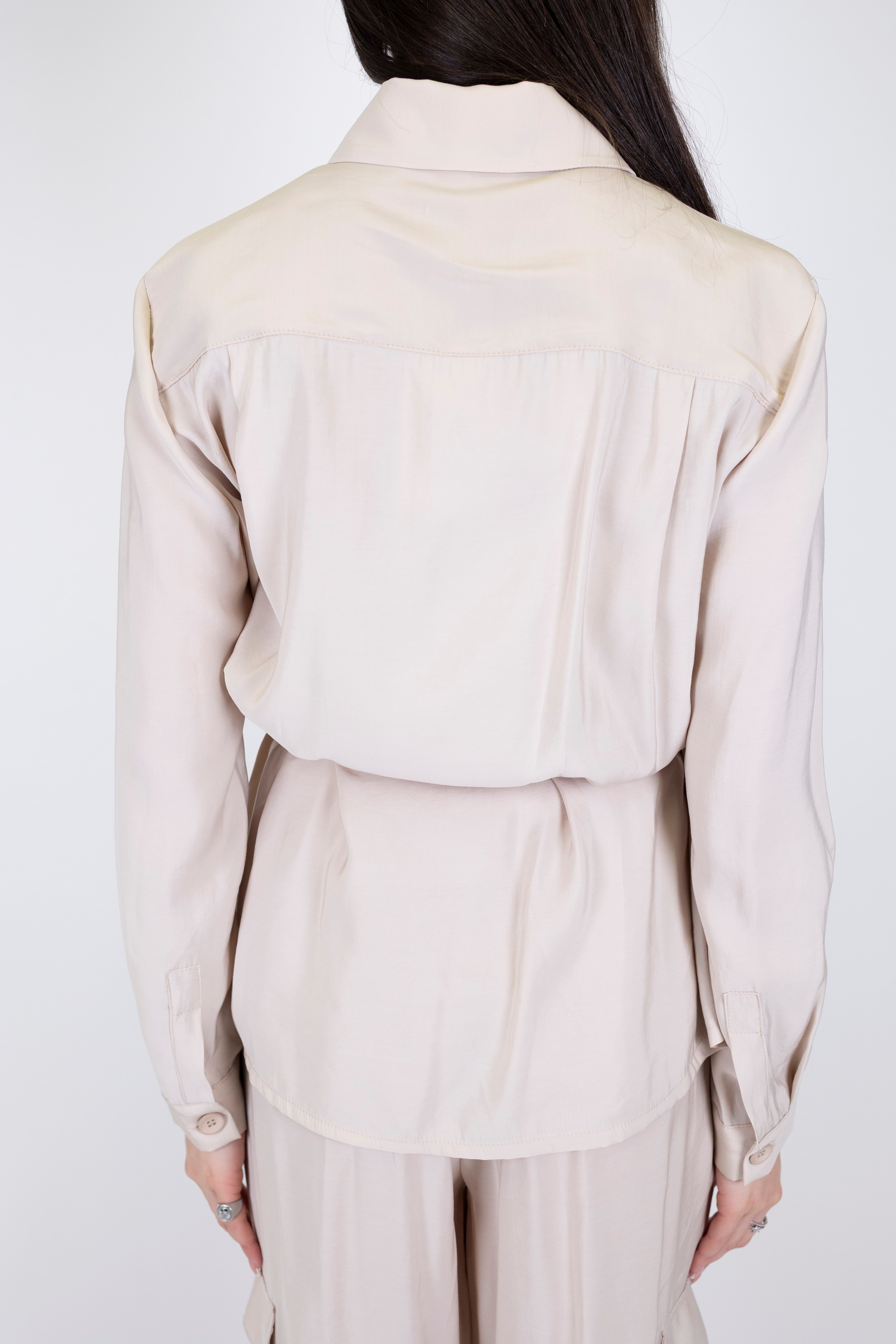 Motel - Coordinato in modal camicia con taschini e pantalone cargo palazzo con elastico in vita