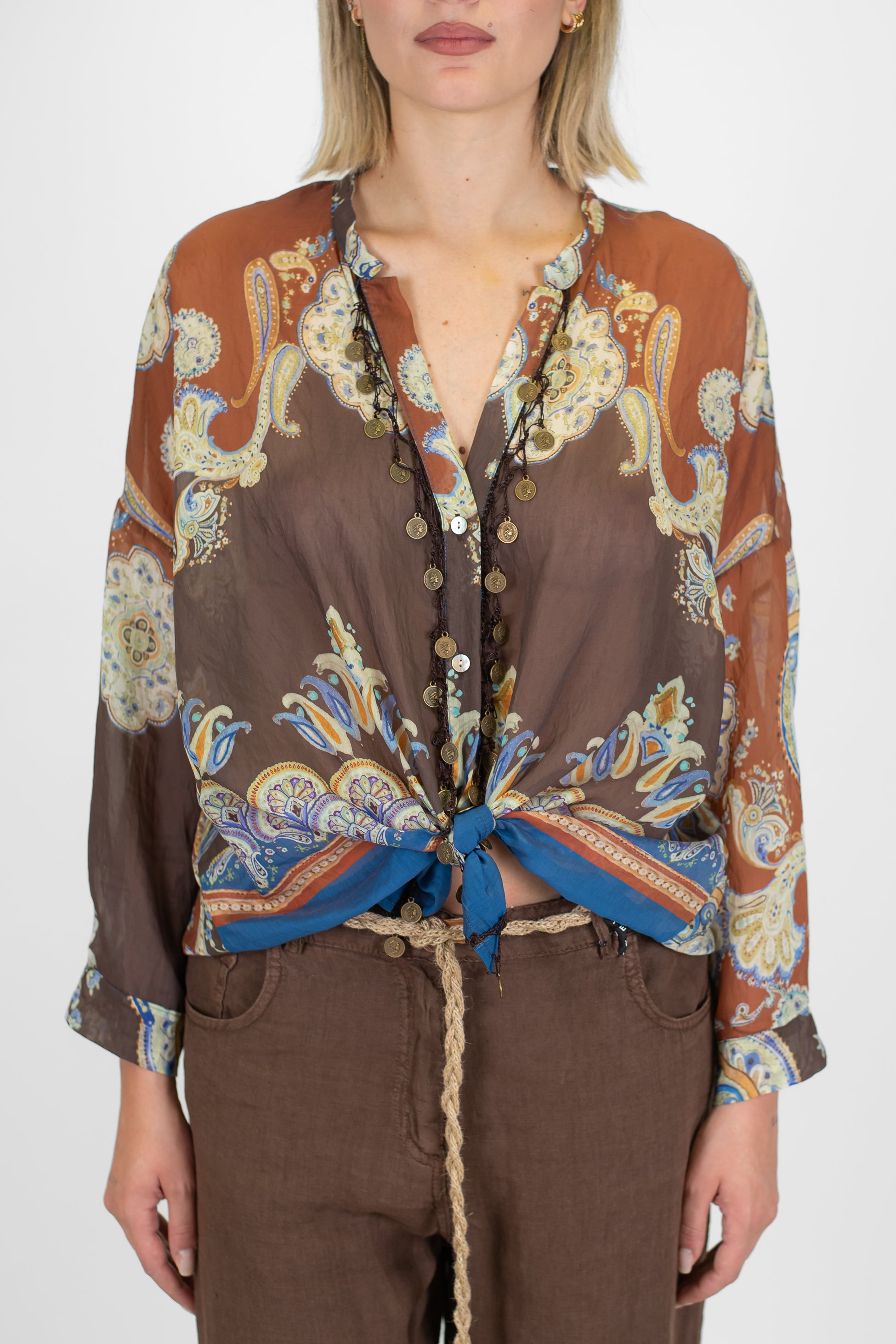 Motel - Camicia fantasia astratta in lyocell con collo coreano