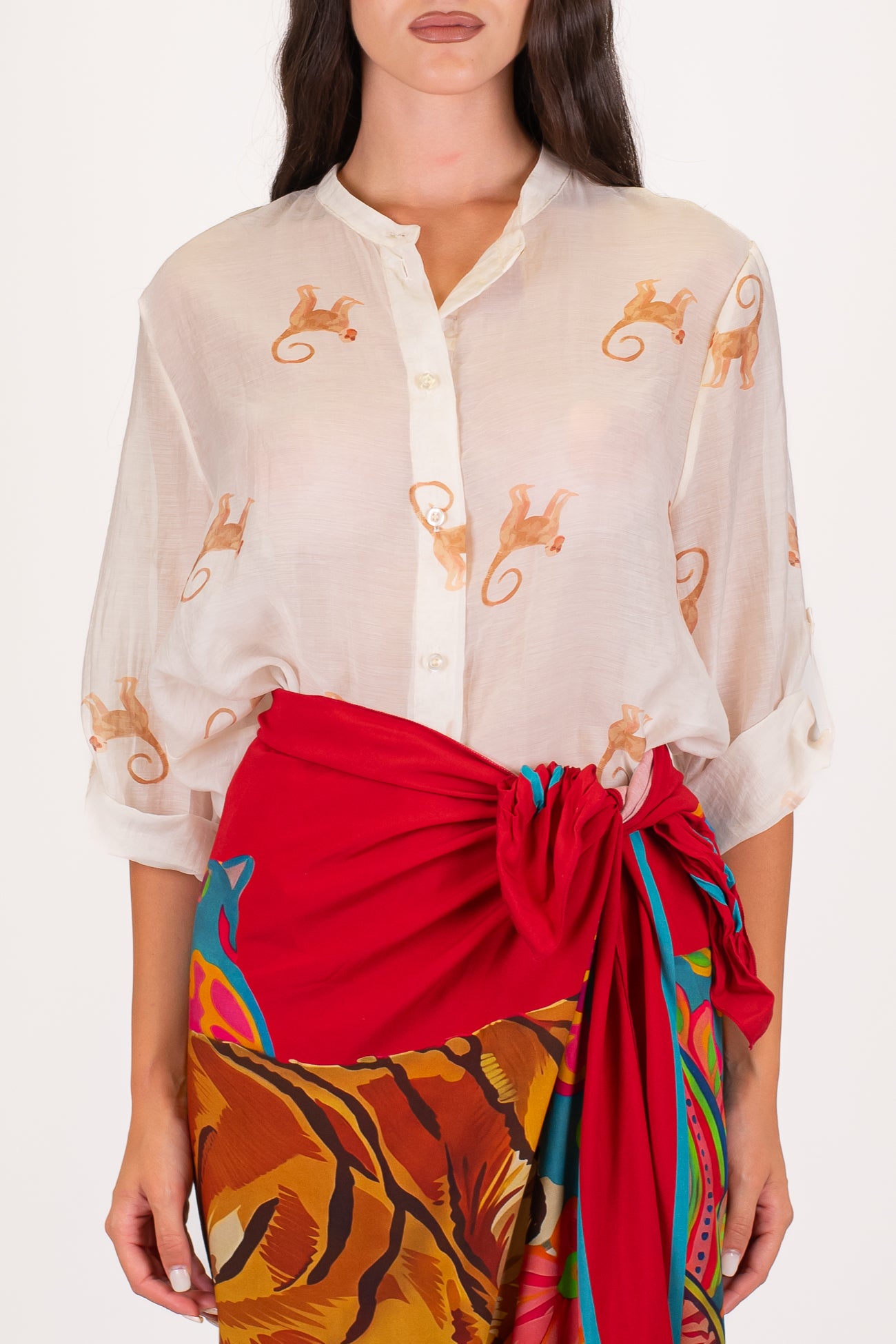 Haveone - Camicia in lyocell fantasie scimmie