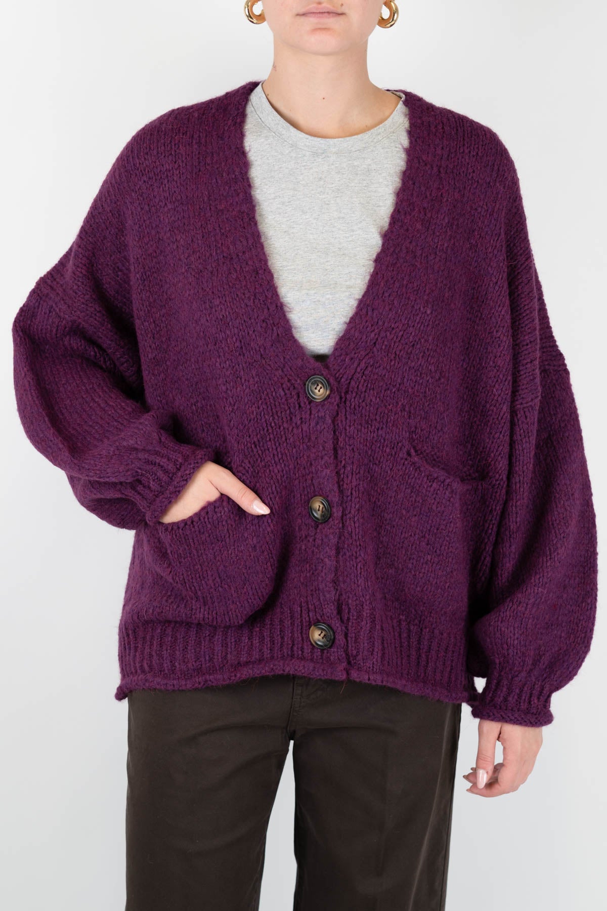 Haveone - Cardigan over in misto lana con chiusura a tre bottoni