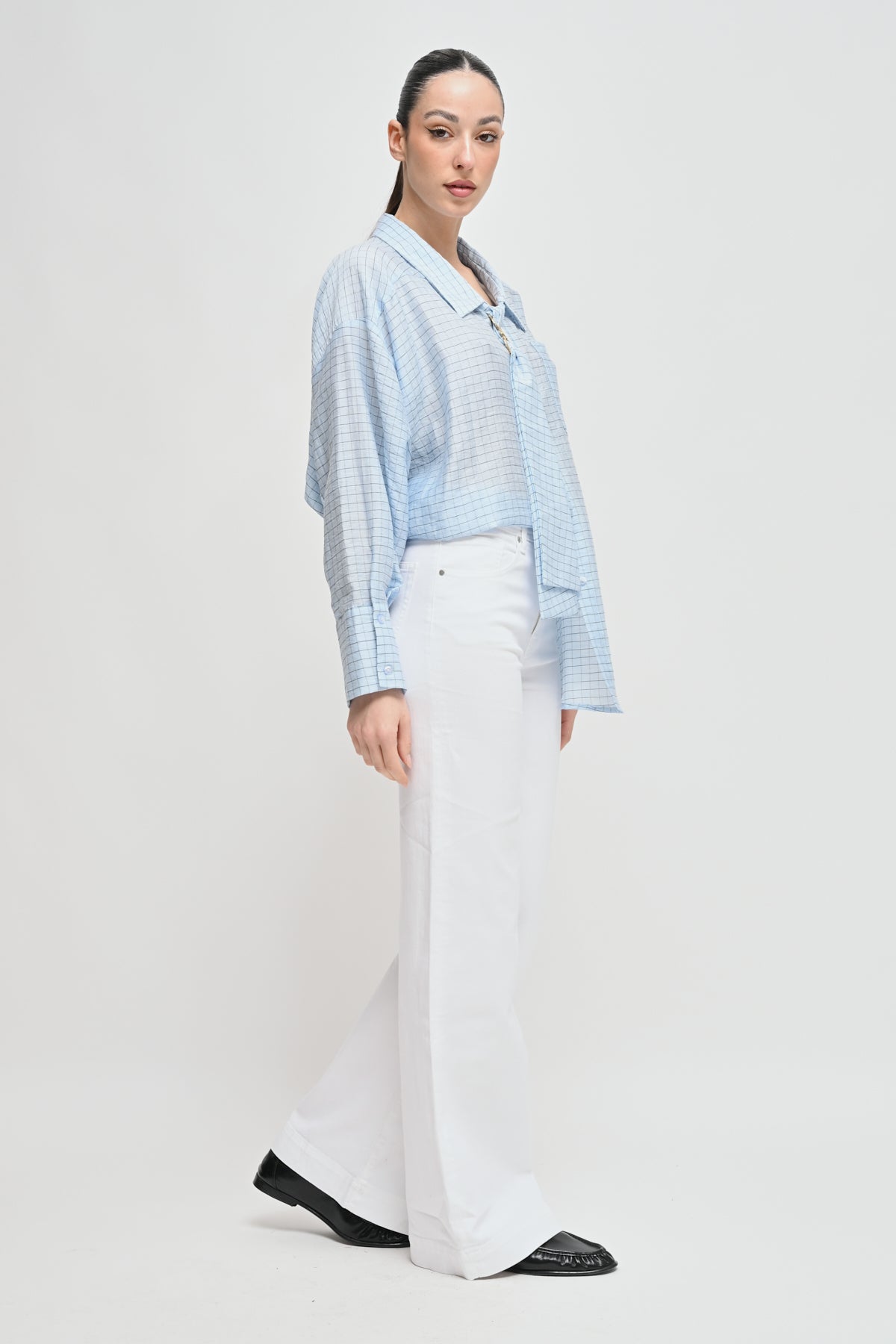 Maryley - Pantalone flare in denim colorato