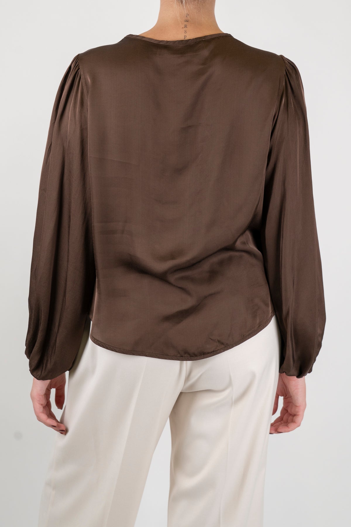 Haveone - Blusa in viscosa scollo v con manica a sbuffo