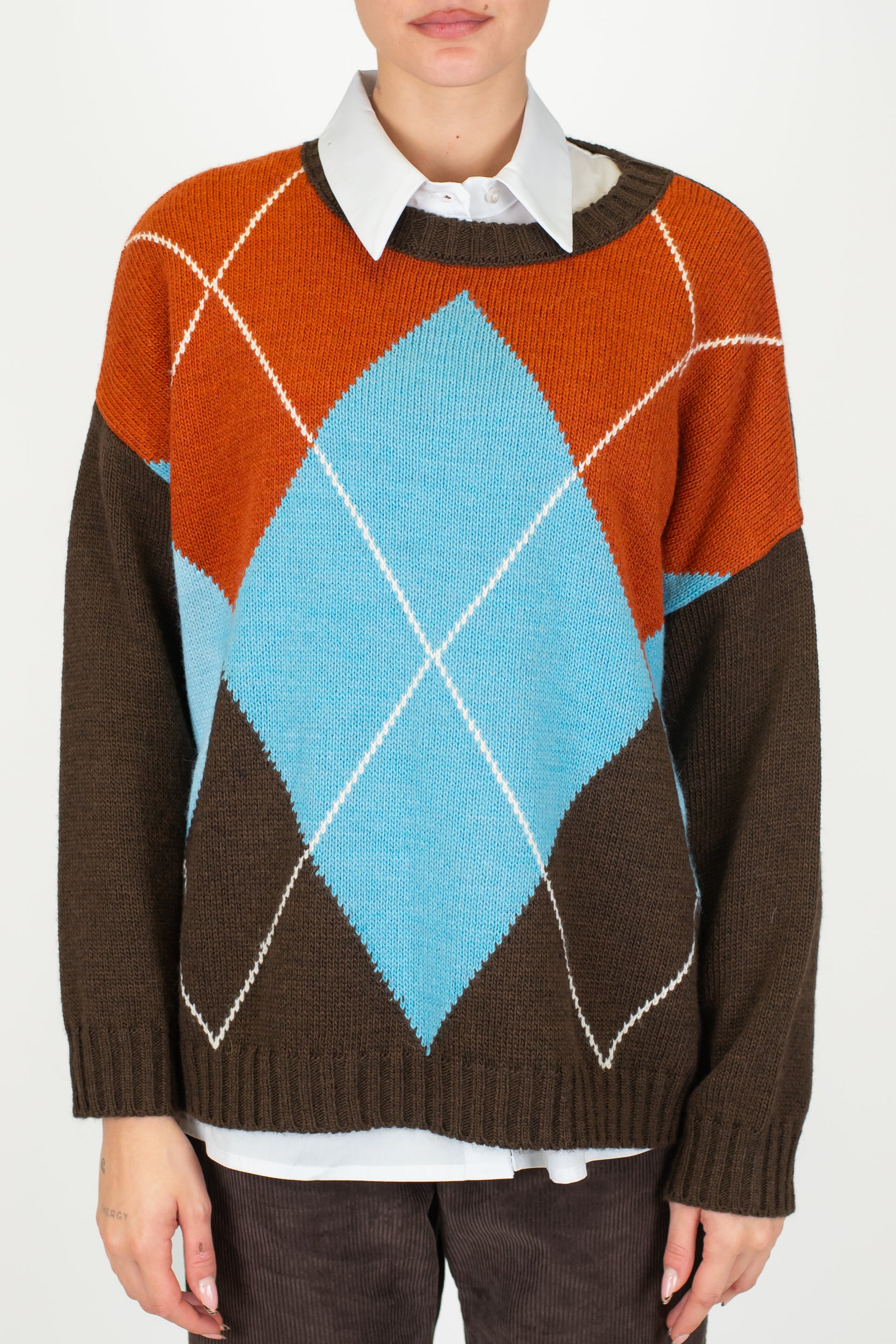 Haveone - Maglia girocollo in misto lana fantasia rombi