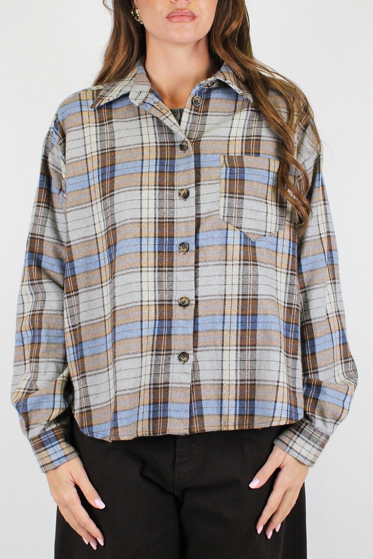 Motel - Camicia over fantasia check con taschino