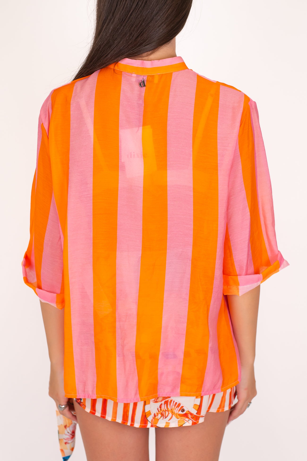 Dixie - Camicia fantasia a righe in viscosa leggera con collo coreano e manica