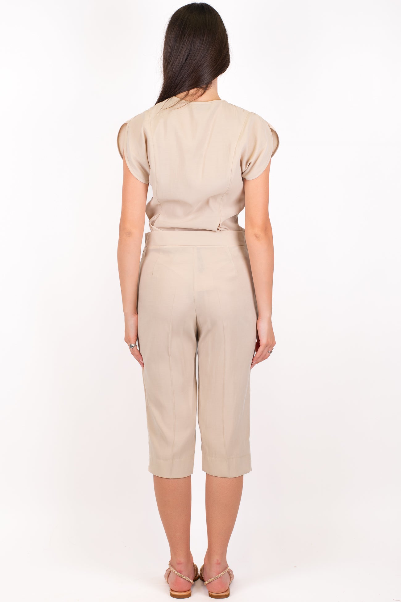 Maryley - Coordinato in modal camicia giromaniche svasata e pinocchietto con chiusura zip laterale