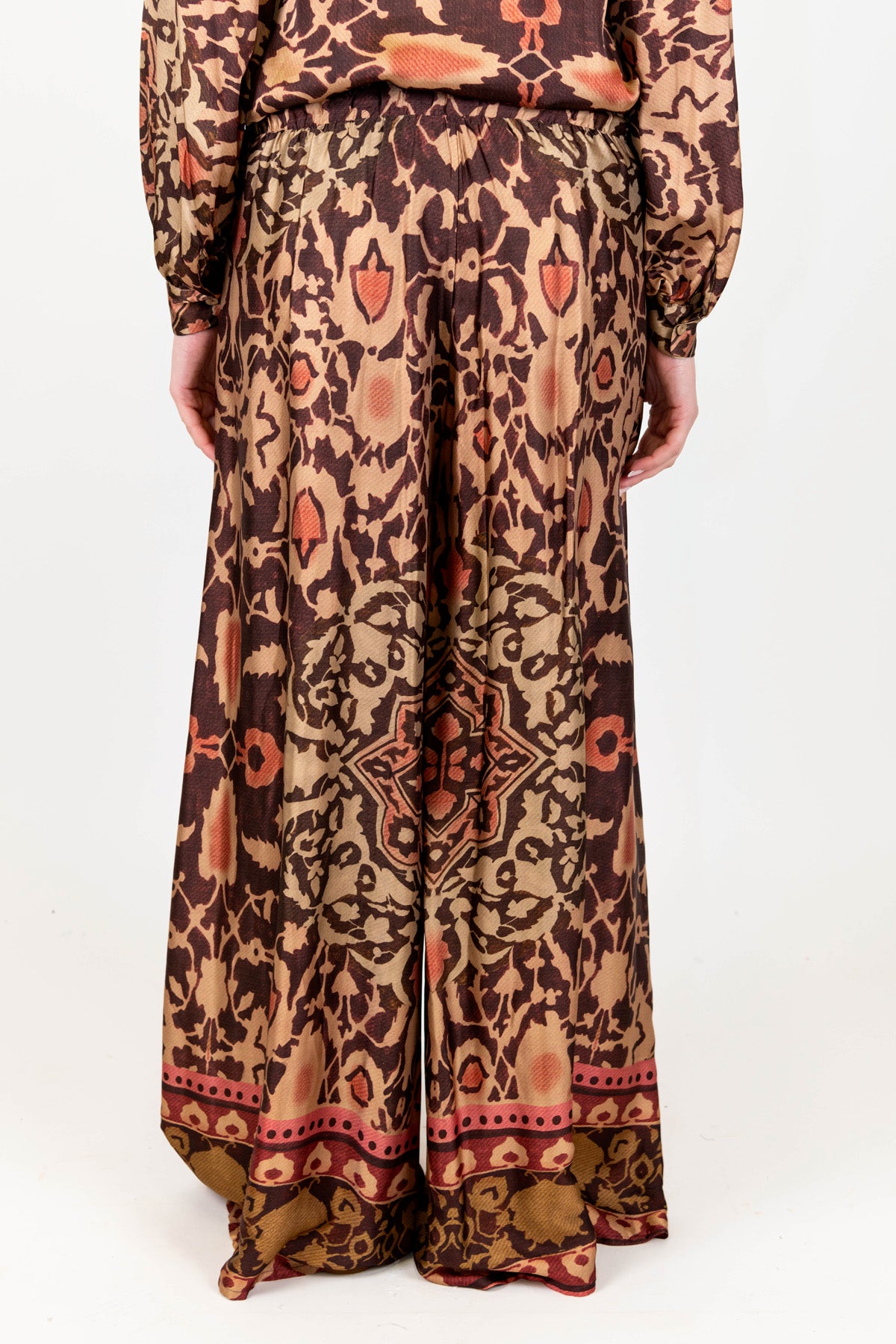 Motel - Pantalone palazzo fantasia astratta in viscosa con coulisse