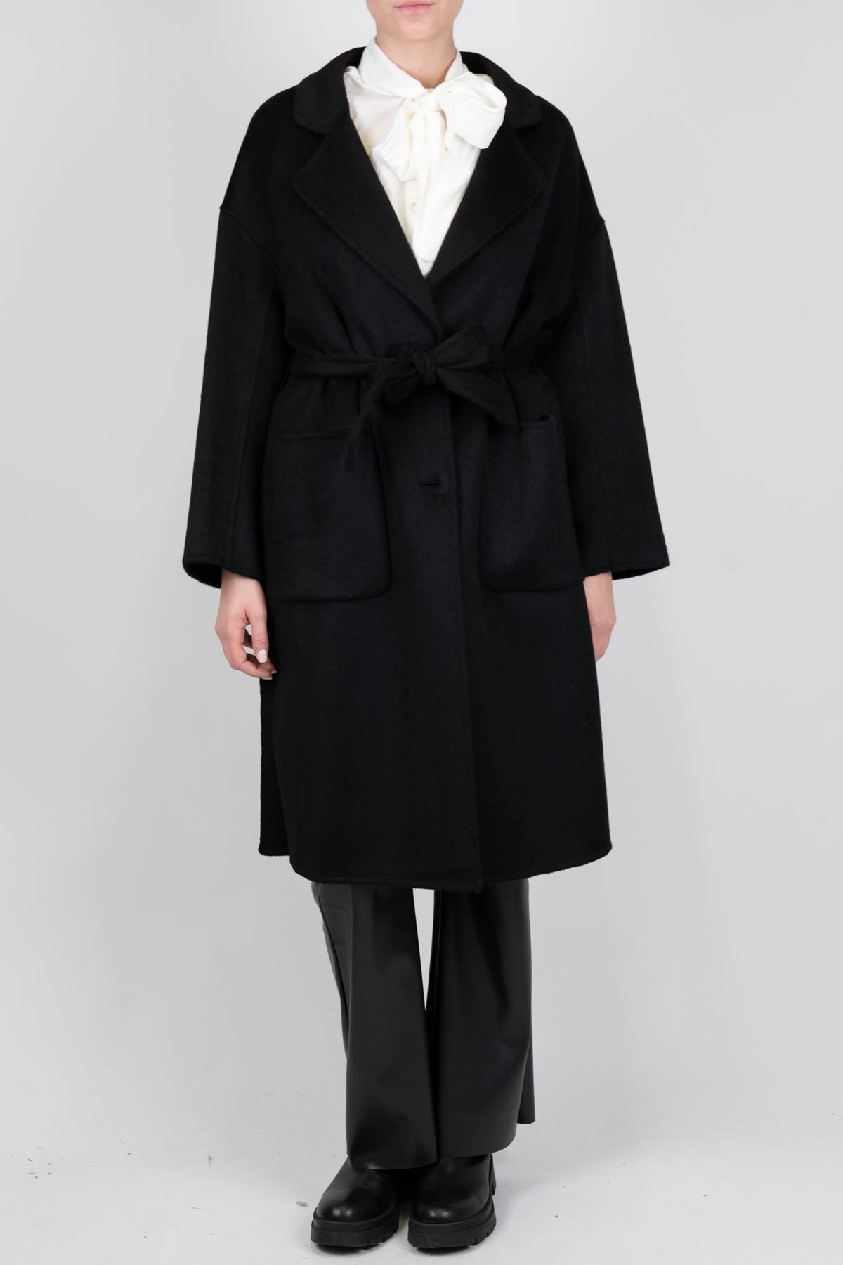 Haveone - Cappotto modello vestaglia in misto lana con tasconi frontali