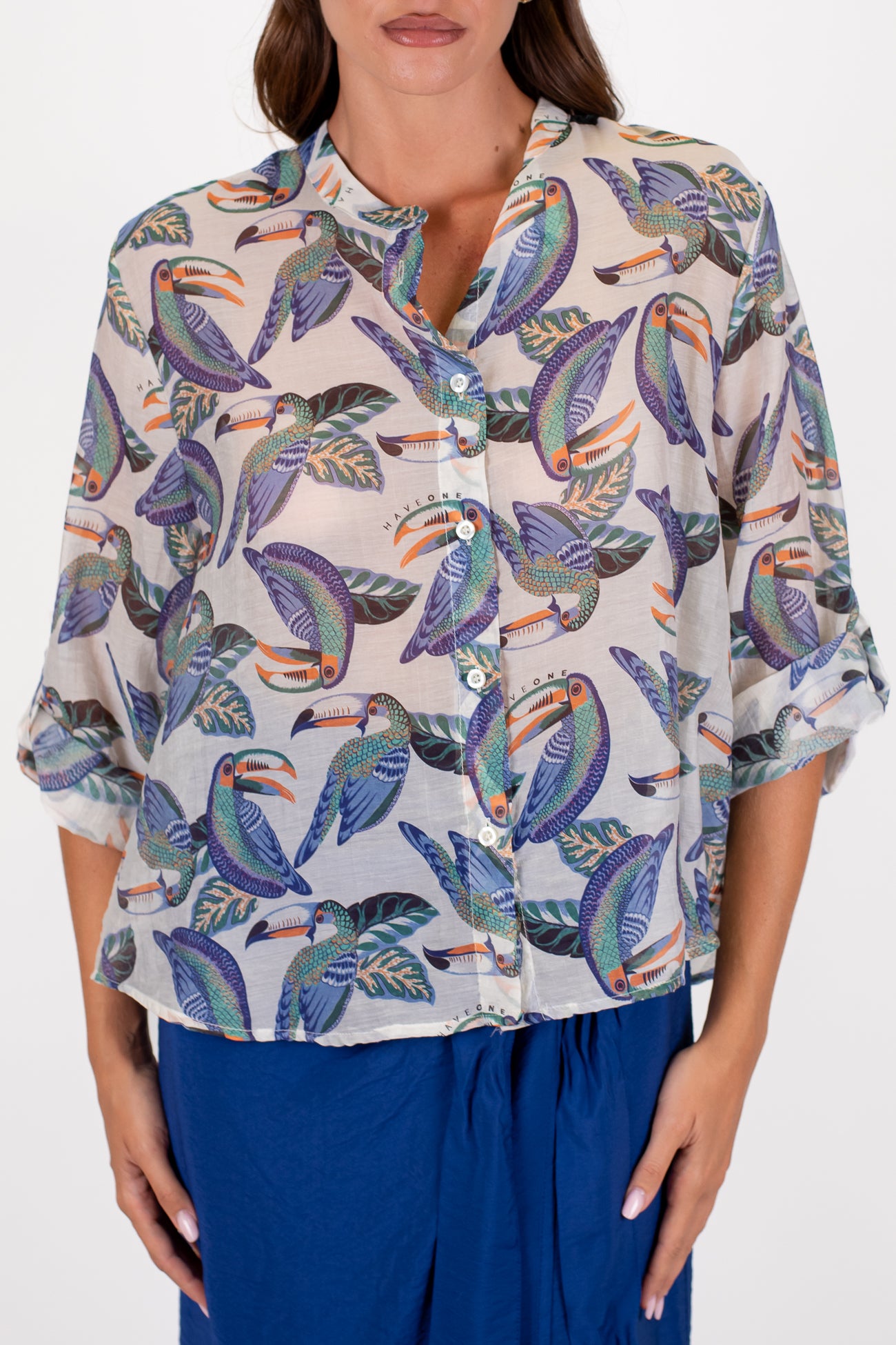 Haveone - Camicia in lyocell fantasia tucani