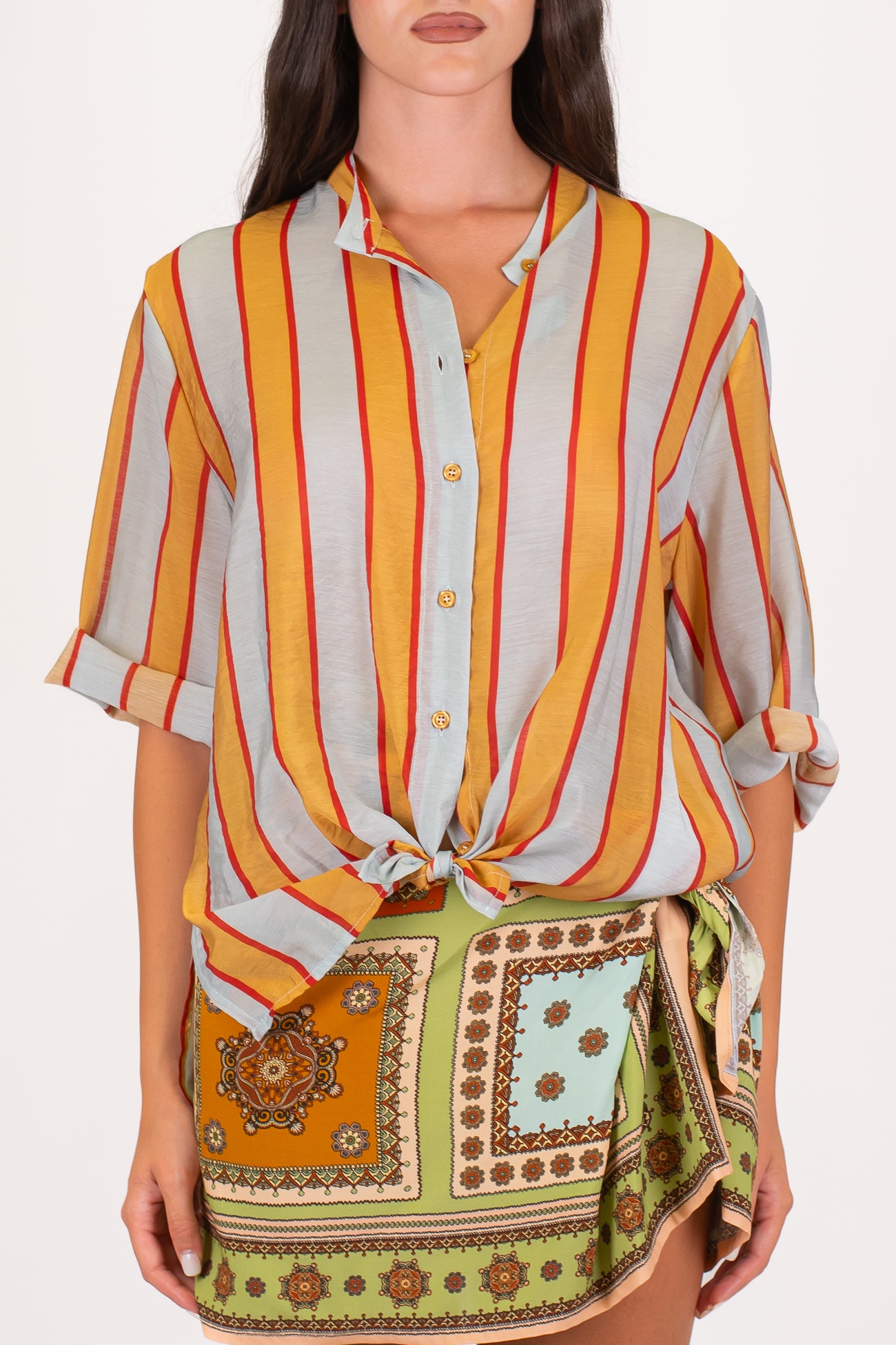 Dixie - Camicia rigata in viscosa leggera