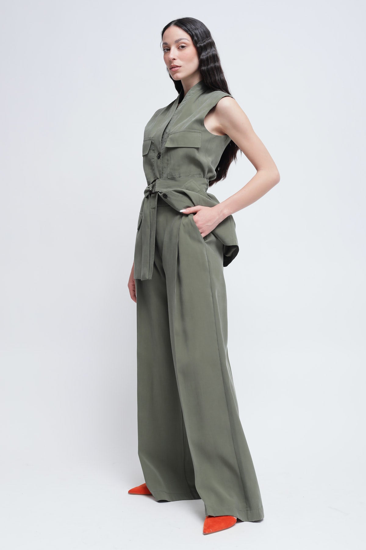 Maryley - Pantalone palazzo a vita alta in modal