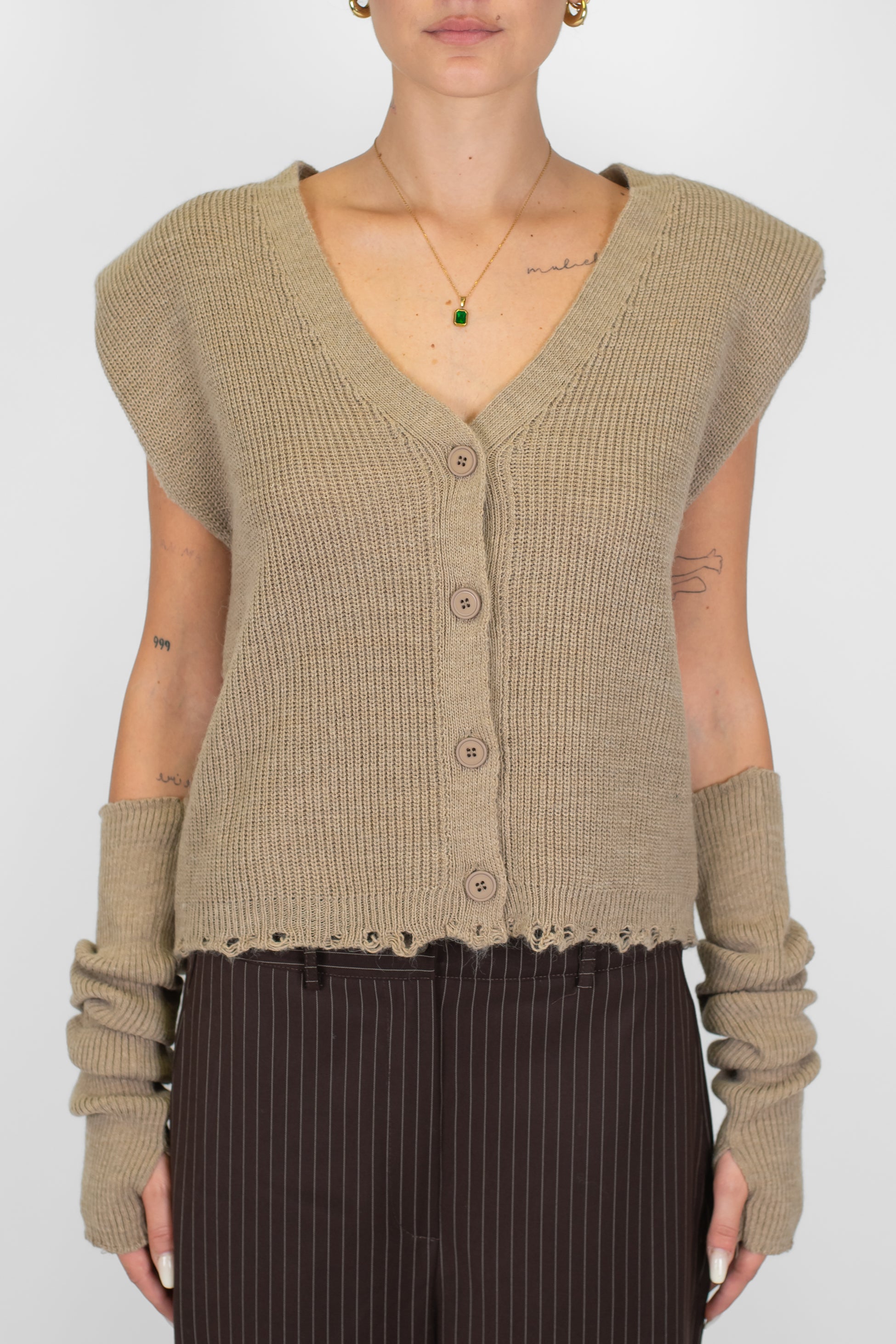 Haveone - Gilet a costine in misto lana con spalline e manicotti