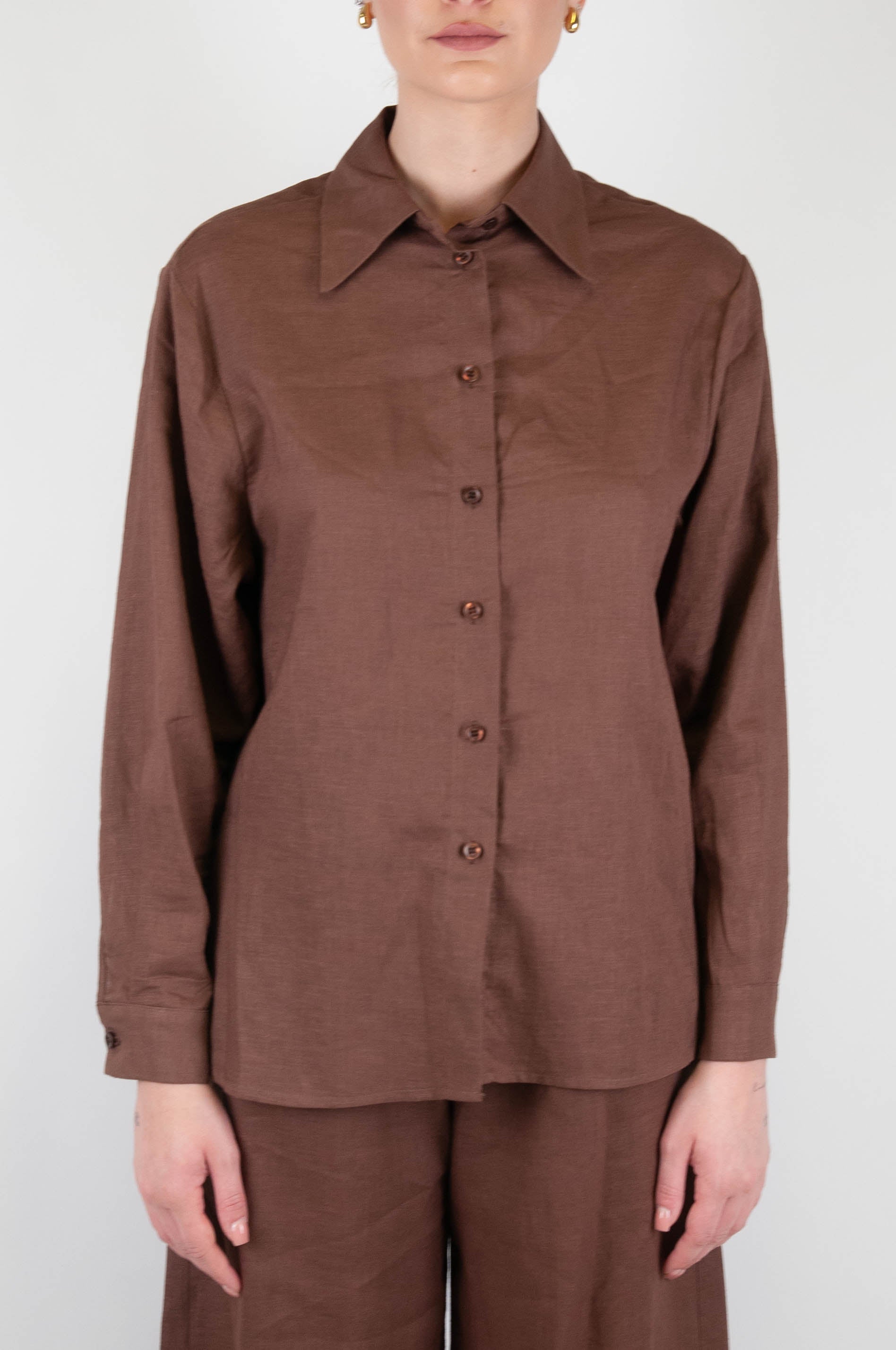 Haveone - Solid color linen blend shirt