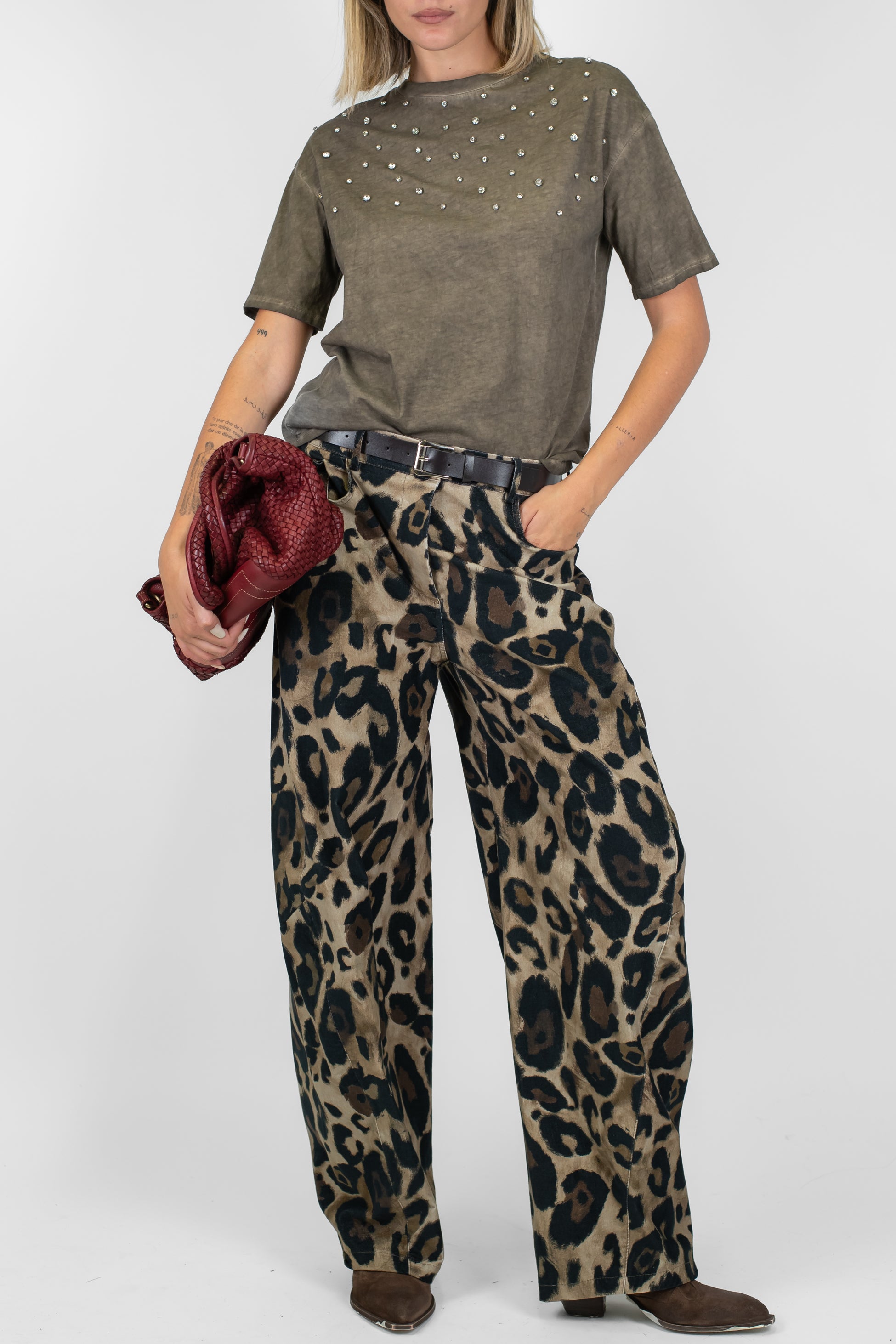 Haveone - T-shirt in cotone con strass