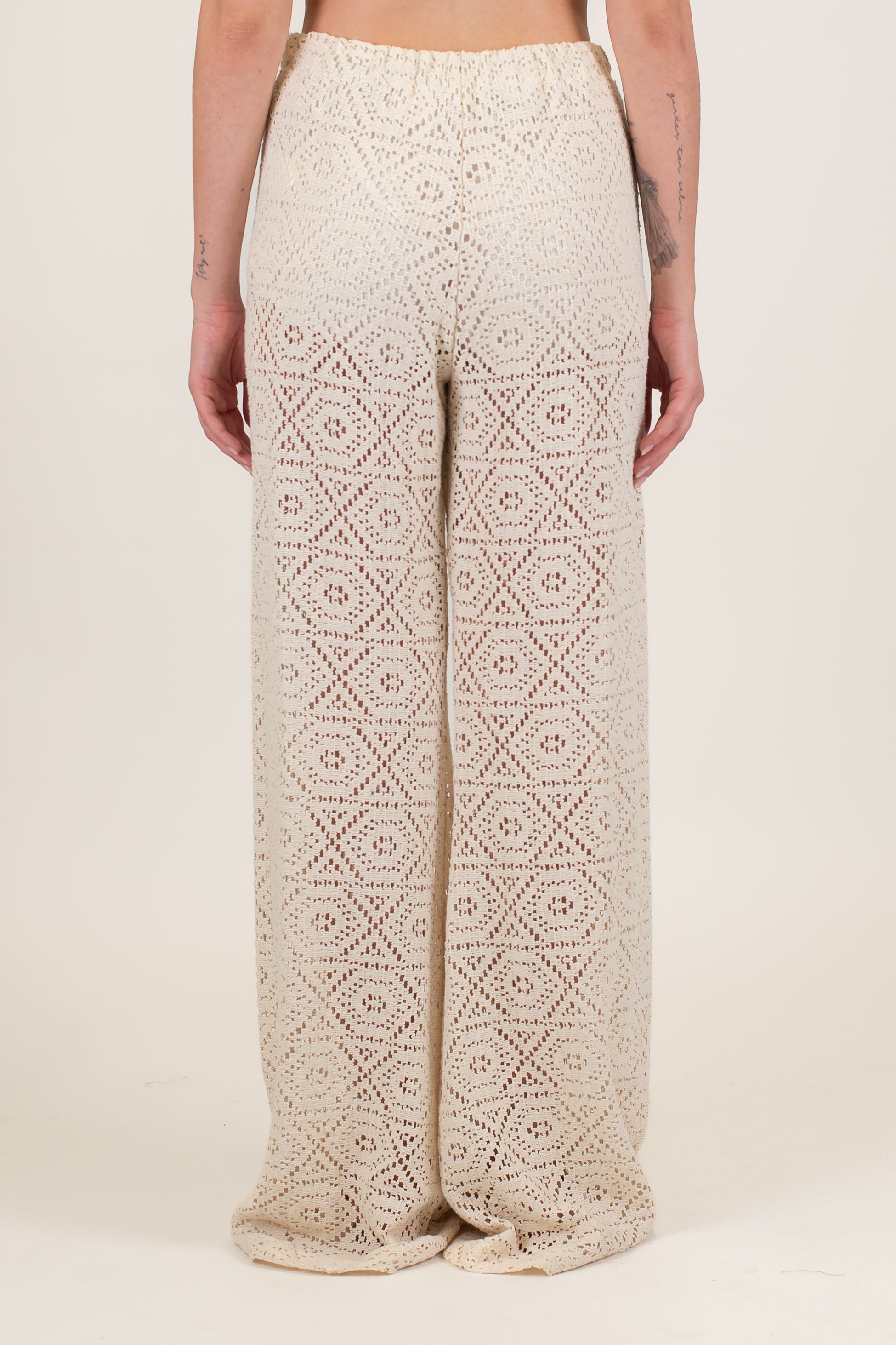 Haveone - Pantalone palazzo ricamato in crochet con elastico in vita