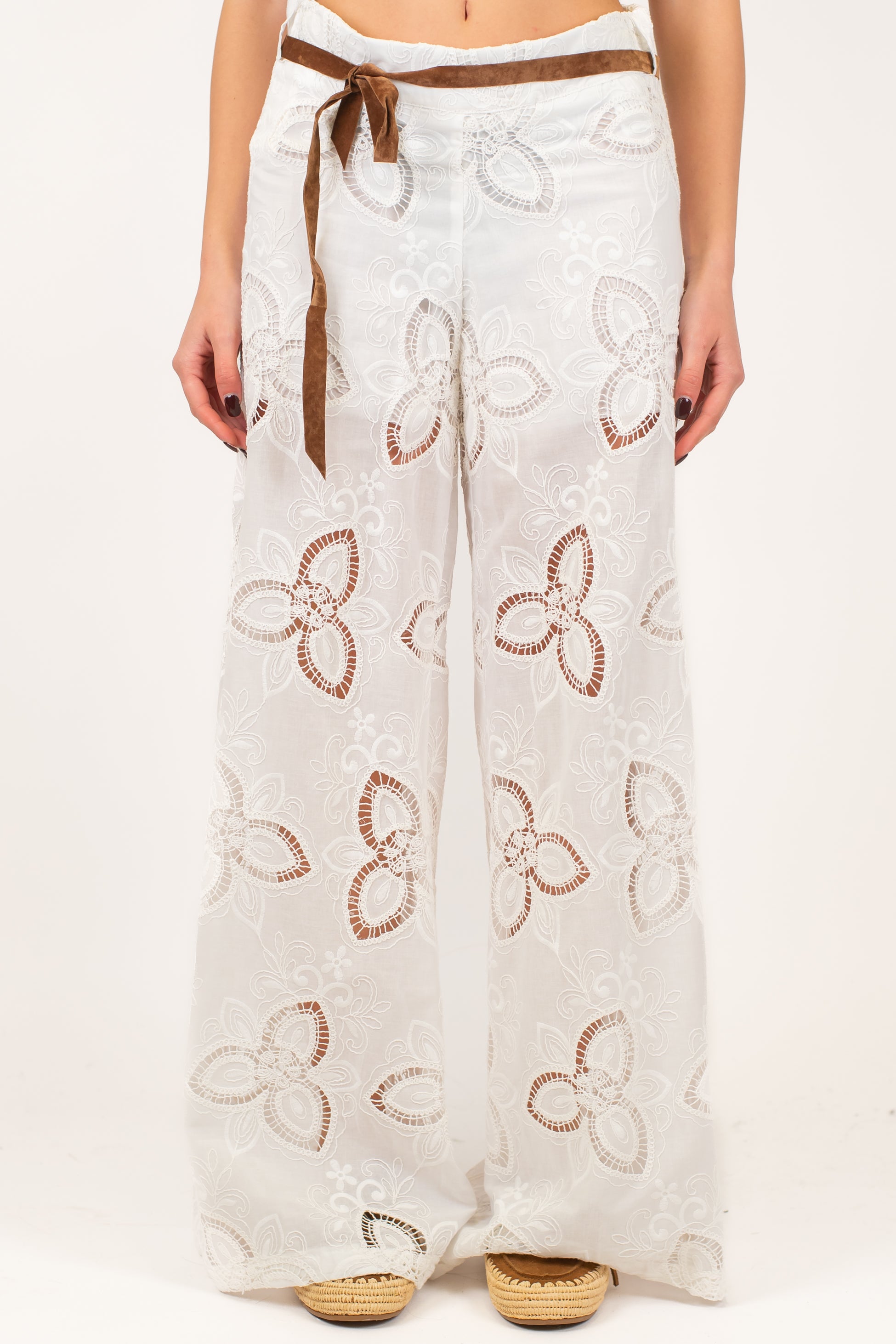 Motel - Patalone palazzo con ricami in pizzo sangallo