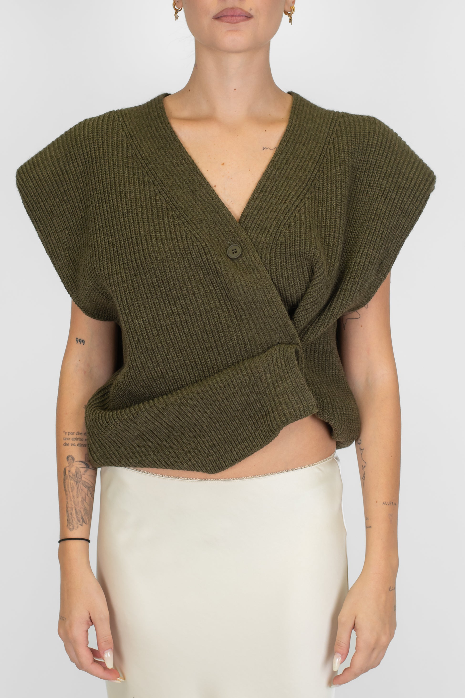 Haveone - Gilet in maglia a costine in misto lana con spalline