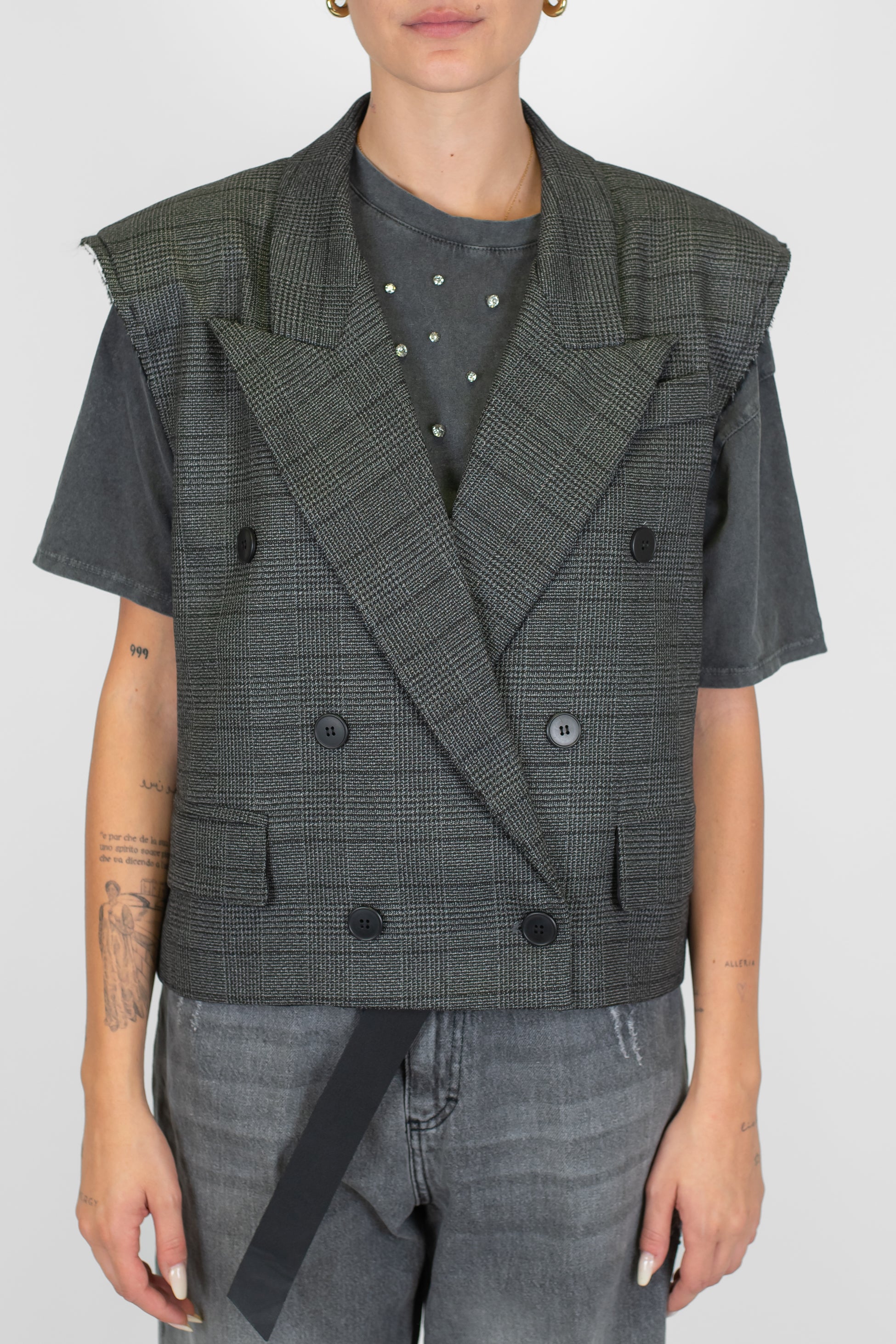 Tensione in - Gilet doppiopetto fantasia check con spalline