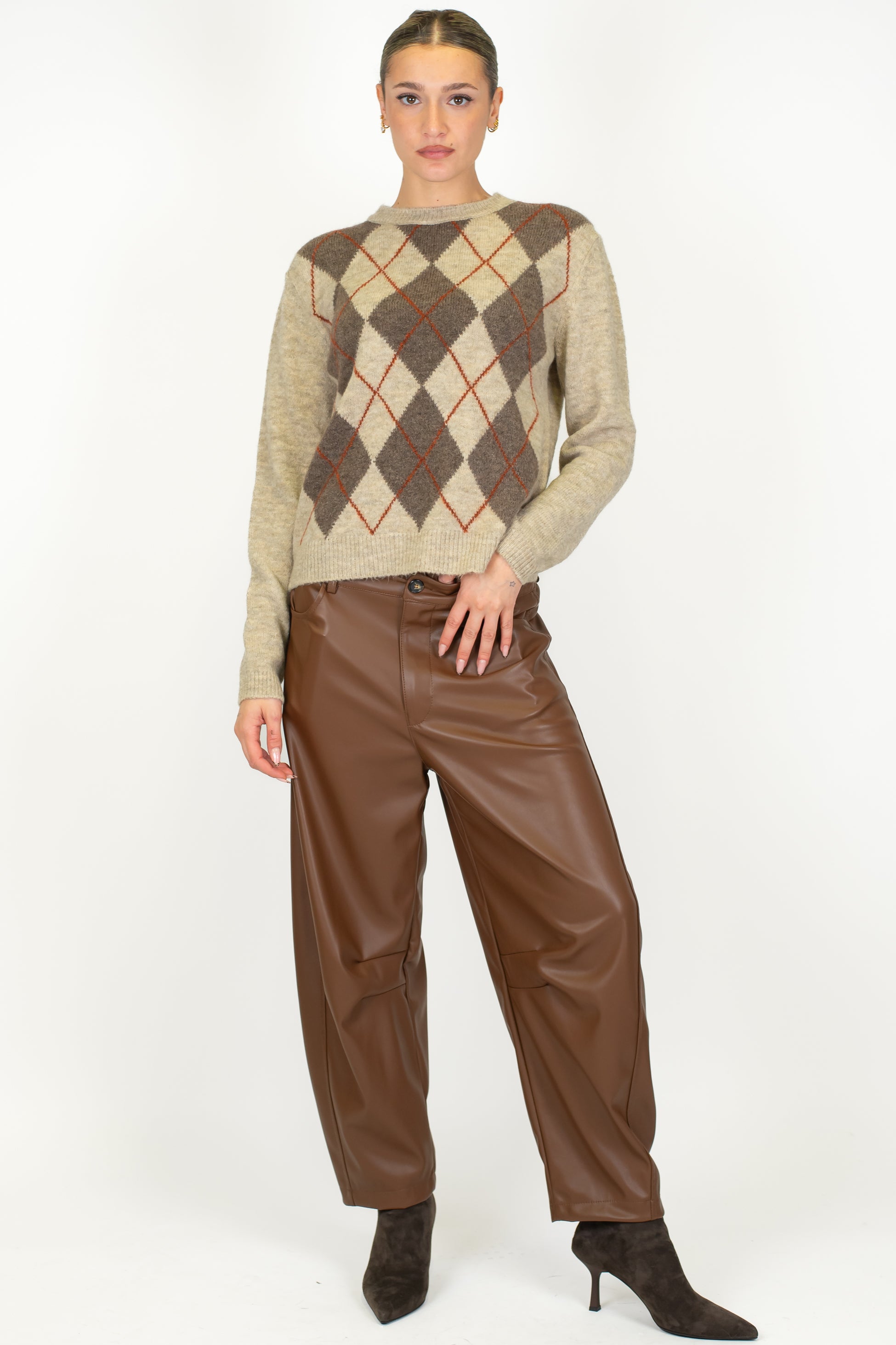 Haveone - Maglia fantasia rombi a contrasto in misto lana