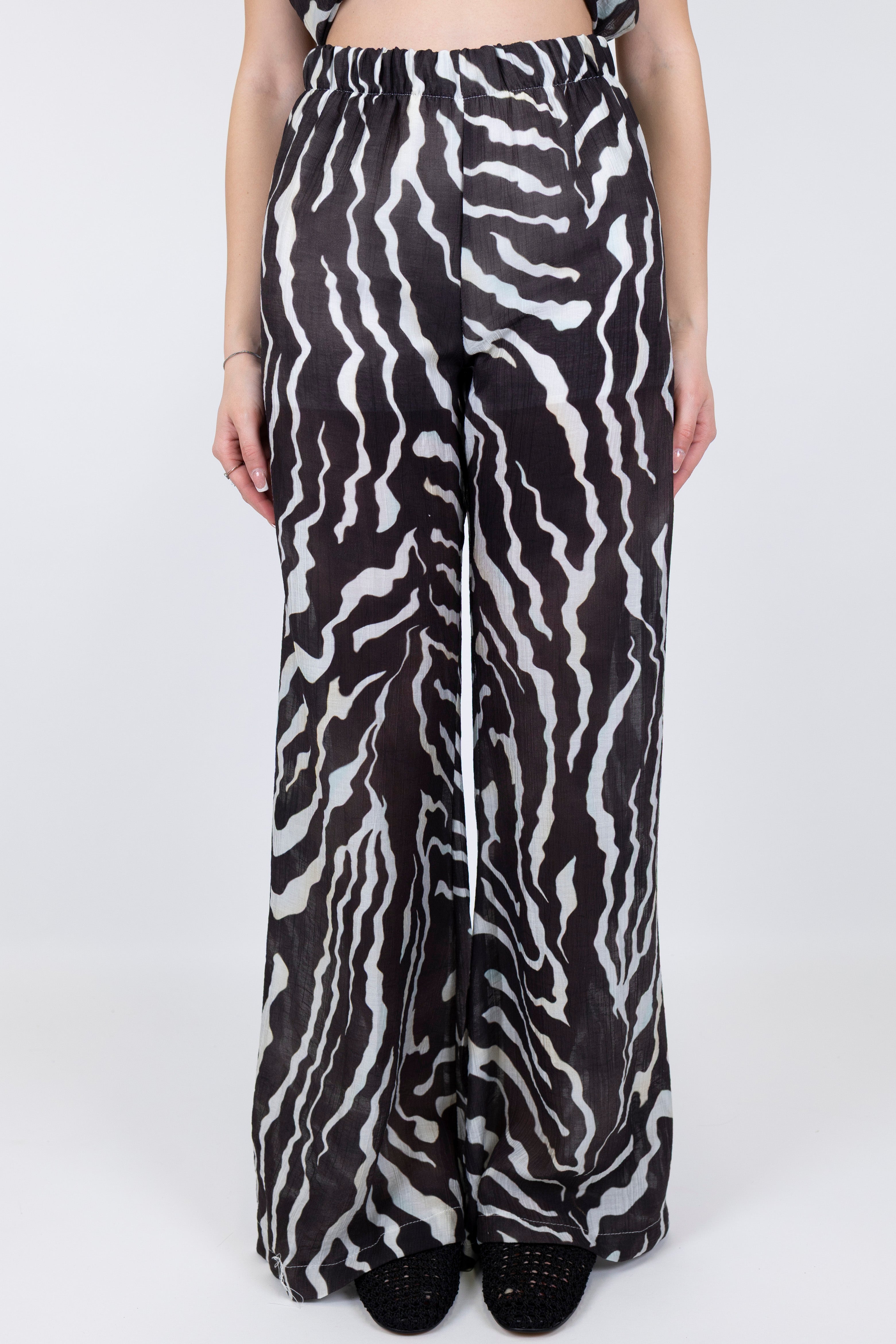 Haveone - Pantalone palazzo fantasia animalier in lyocell con elastico in vita