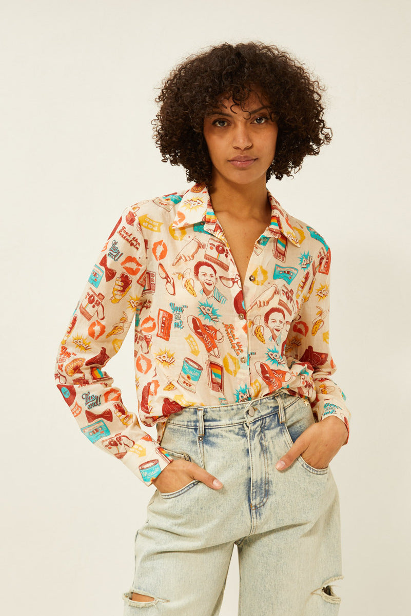 Souvenir - 70s patterned shirt in cotton muslin